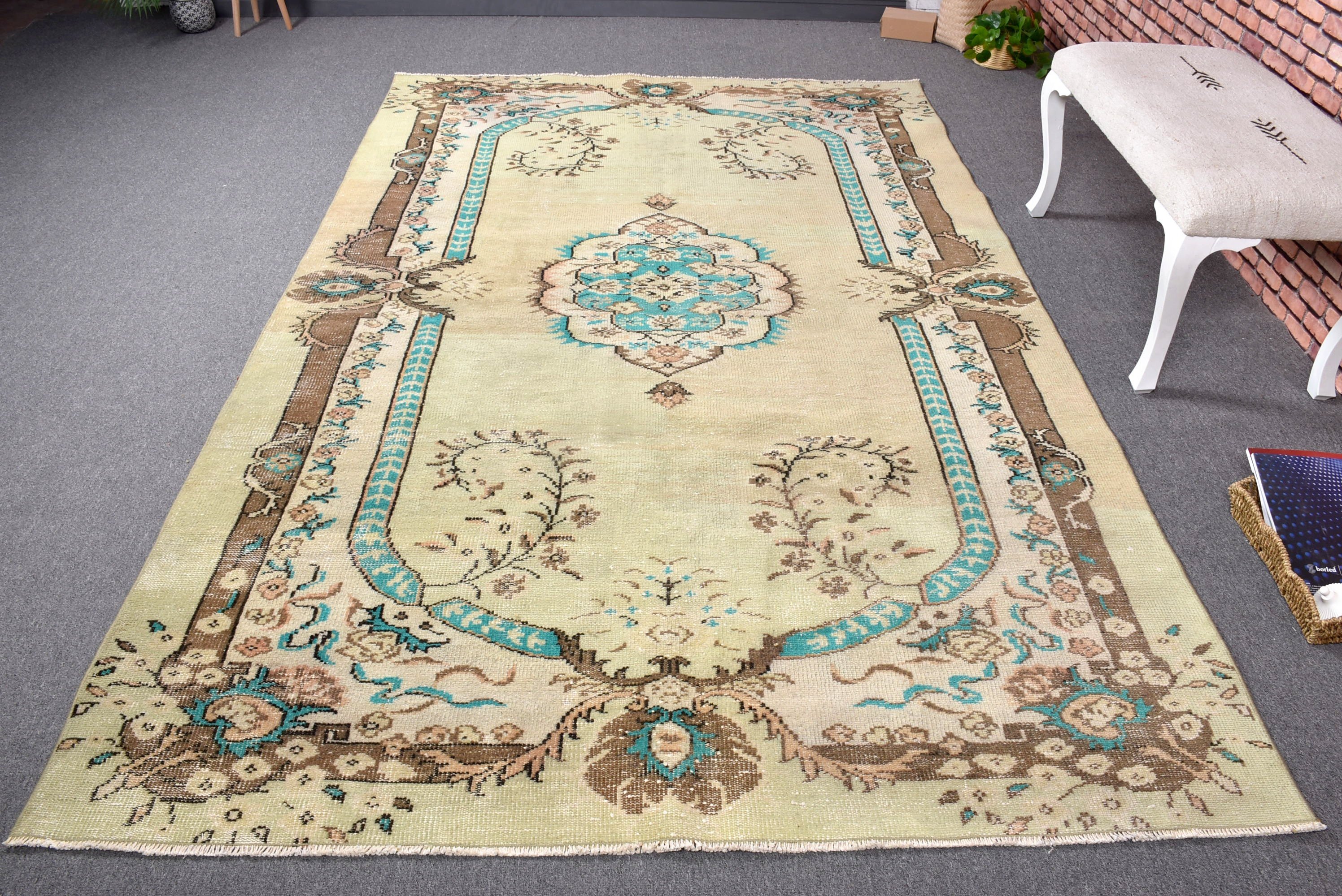 Yeşil Anadolu Halısı, 6x9.4 ft Büyük Halılar, Açıklama Halıları, Türk Halısı, Anadolu Halısı, Yemek Odası Halısı, Vintage Halı, Ofis Halısı, Salon Halıları