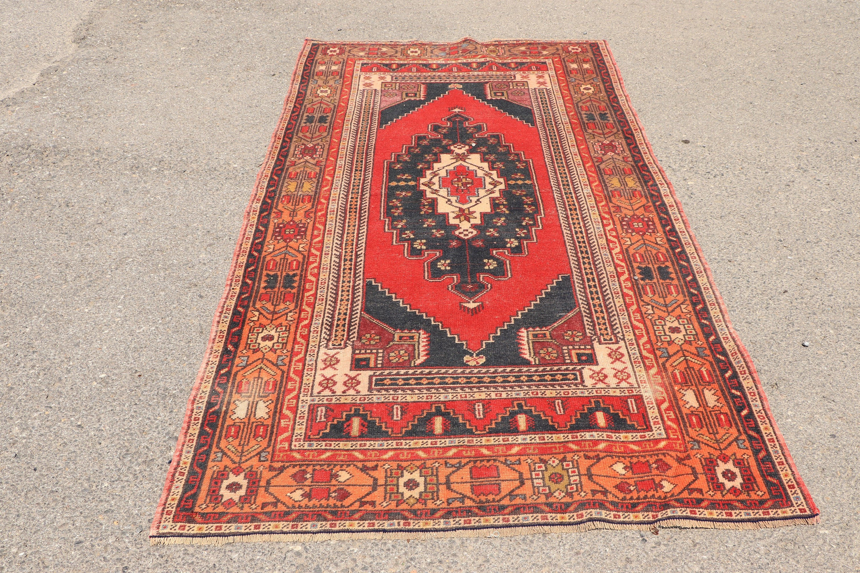 Home Decor Rug, Indoor Rugs, 4.1x8 ft Area Rugs, Turkish Rug, Red Anatolian Rugs, Pale Rug, Rugs for Dining Room, Vintage Rug, Moroccan Rug