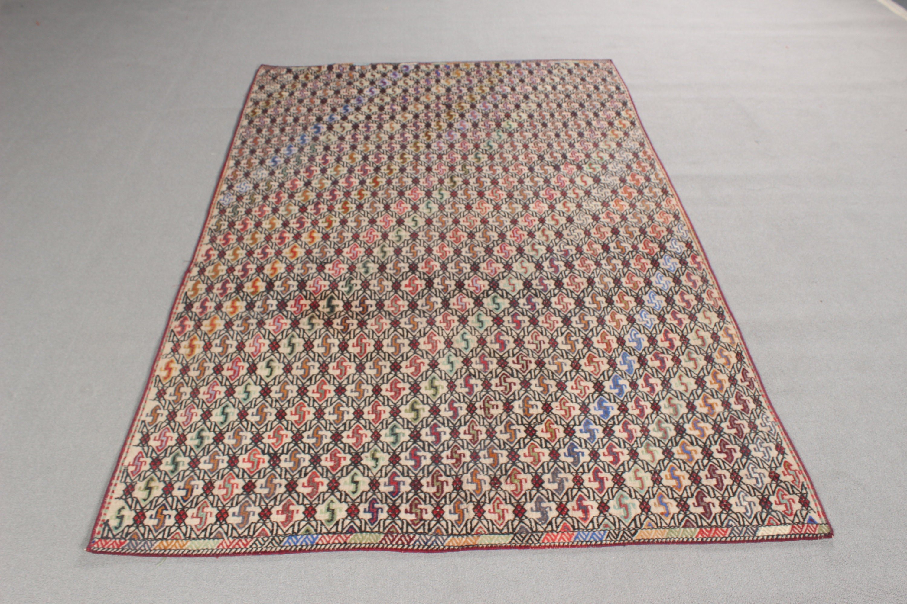 Türk Halıları, Antika Halı, Boho Alan Halısı, Vintage Alan Halıları, Vintage Halılar, Bej Oryantal Halılar, Düz Dokuma Halılar, 4.4x6.8 ft Alan Halıları, Kilim