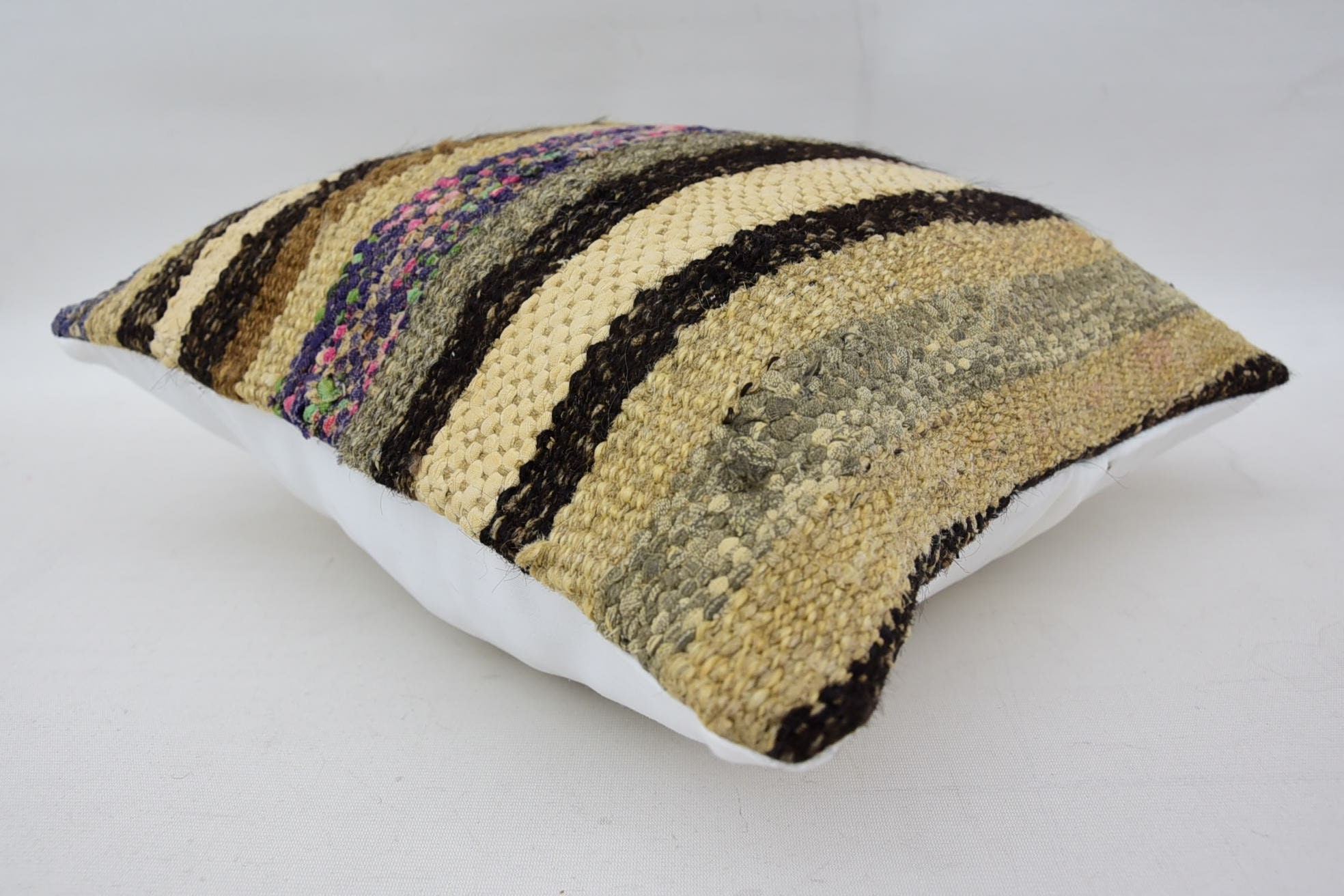 Home Decor Pillow, Decorative Bolster Cushion Cover, Gift Pillow, 16"x16" Beige Cushion, Ethnical Kilim Rug Pillow