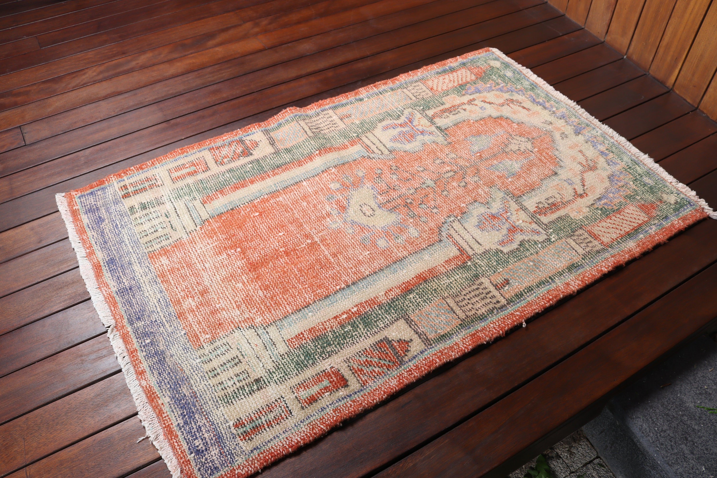 Office Rug, Orange Antique Rugs, Turkish Rug, 2.6x4 ft Small Rug, Vintage Rug, Bathroom Rug, Small Boho Rugs, Home Decor Rug, Moroccan Rug