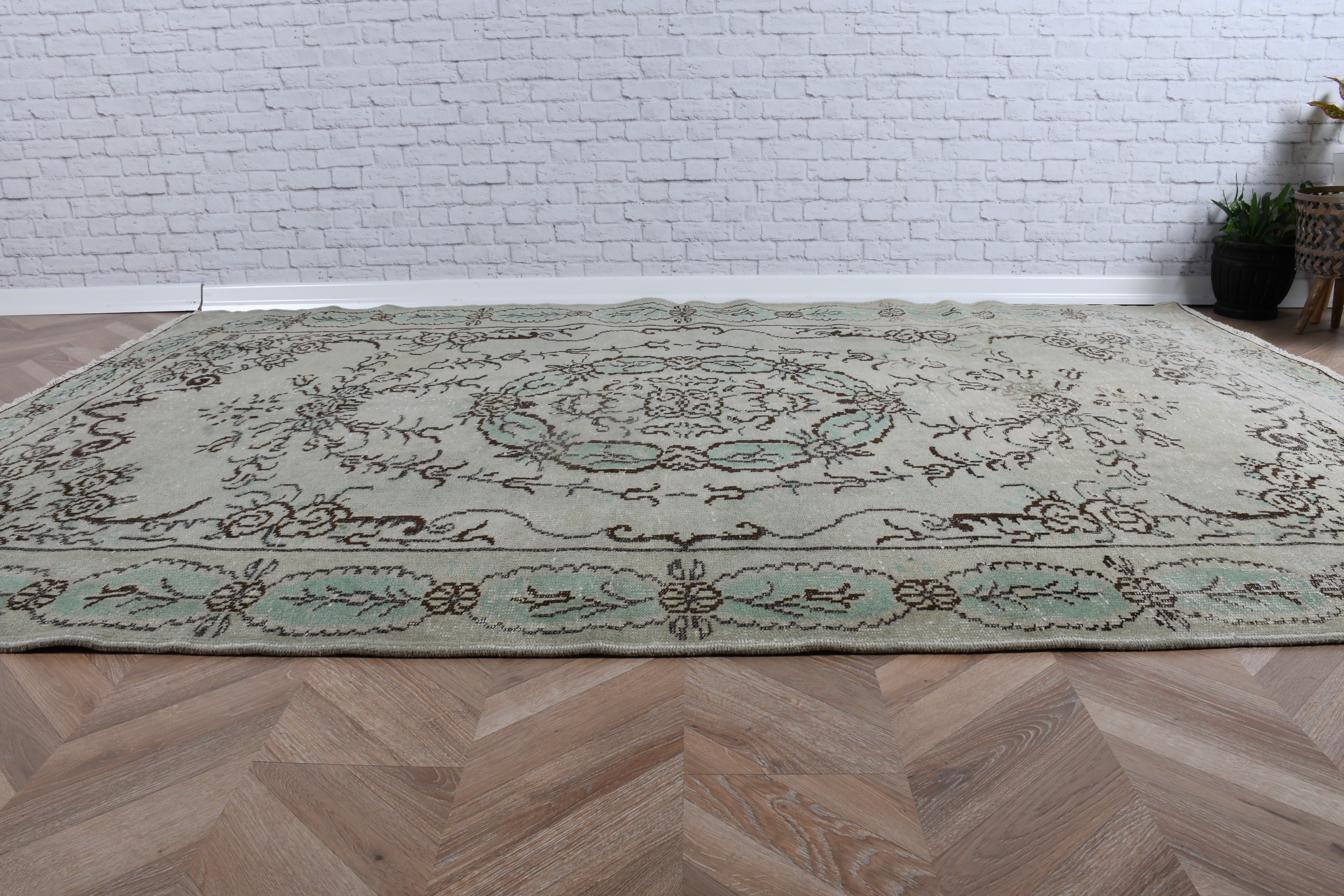 Ev Dekorasyonu Halıları, Vintage Halılar, Oturma Odası Halısı, Yemek Odası Halıları, Türk Halıları, Geometrik Halılar, 5.8x8.5 ft Büyük Halı, Yeşil Lüks Halılar