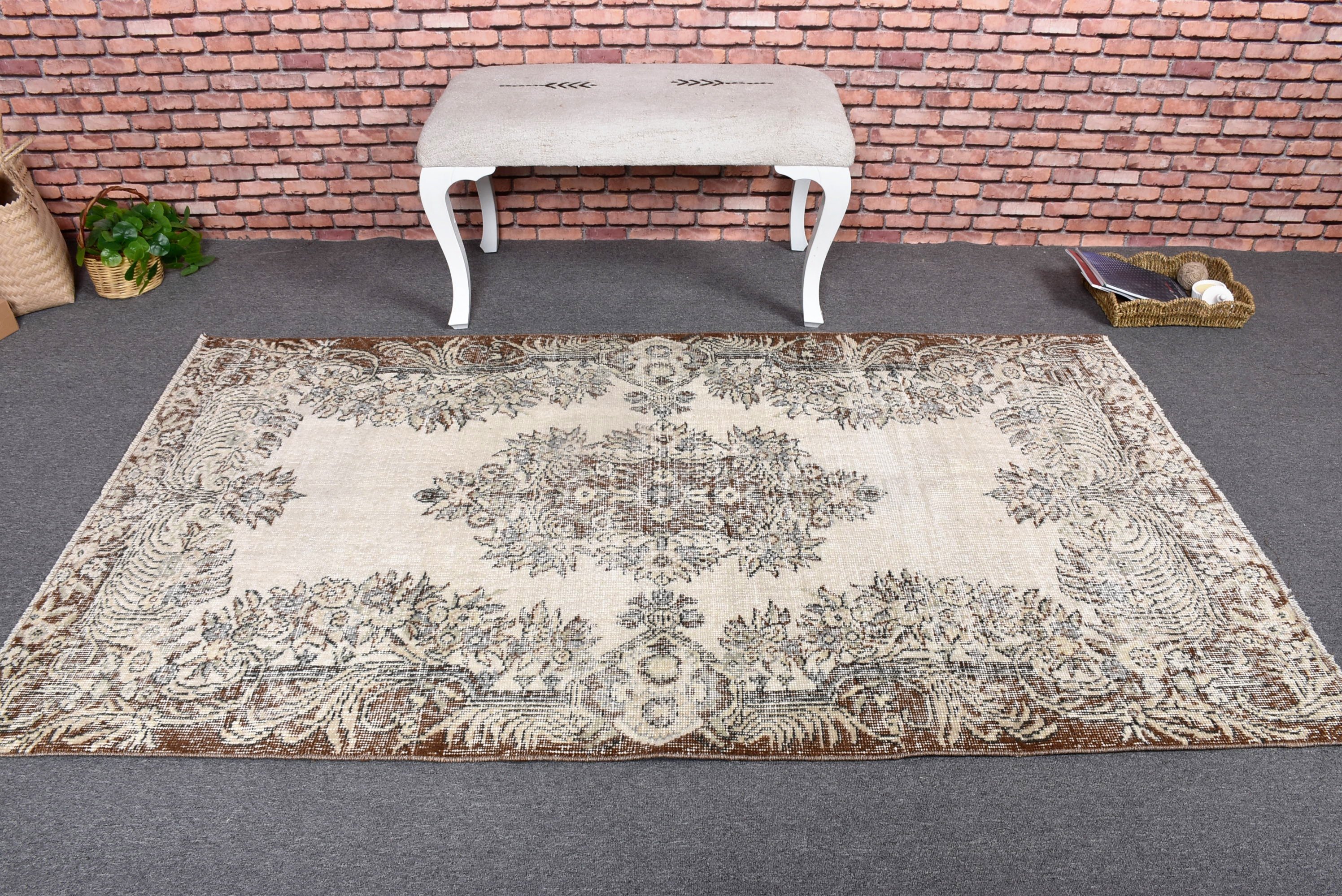 Rugs for Kitchen, Vintage Rug, Nursery Rug, Floor Rugs, Beige Oriental Rugs, Statement Rug, Turkish Rug, 3.8x6.8 ft Area Rug, Luxury Rug