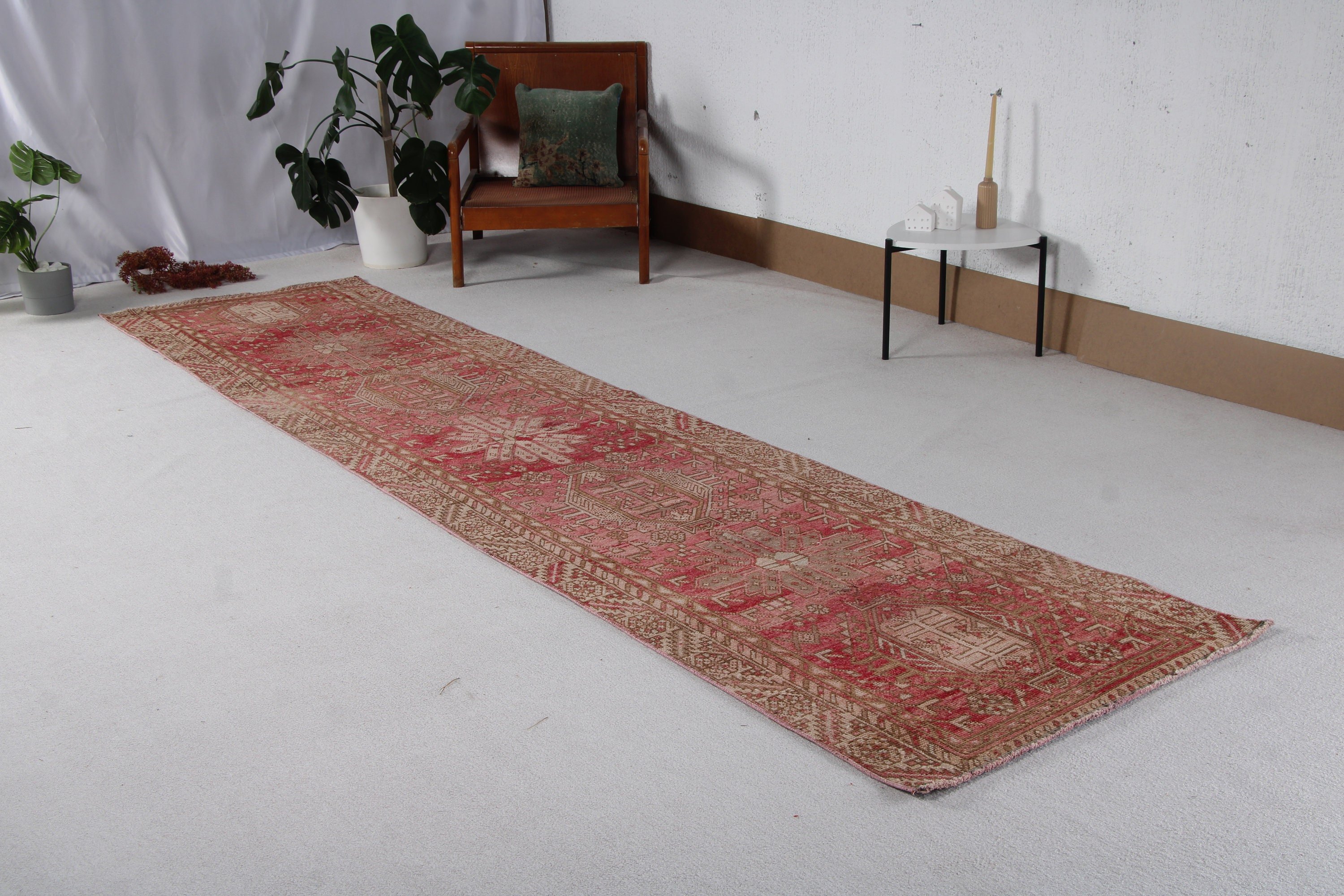 Yer Halısı, Vintage Halılar, Vintage Runner Halıları, 3.1x12.7 ft Runner Halısı, Kırmızı Ev Dekor Halıları, Boho Halıları, Mutfak Halıları, Türk Halısı