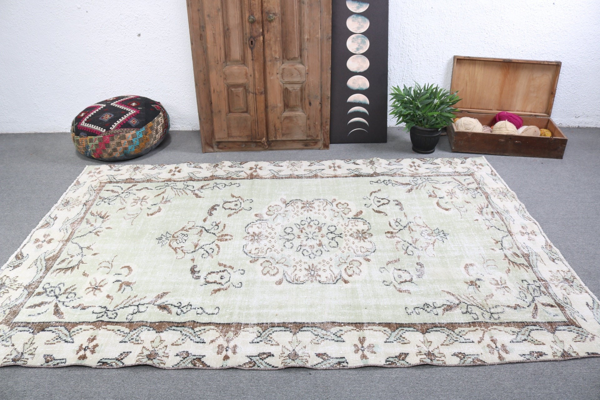 5.6x8.5 ft Large Rugs, Dining Room Rugs, Vintage Rug, Floor Rugs, Green Wool Rug, Outdoor Rug, Antique Rugs, Living Room Rugs, Turkish Rug