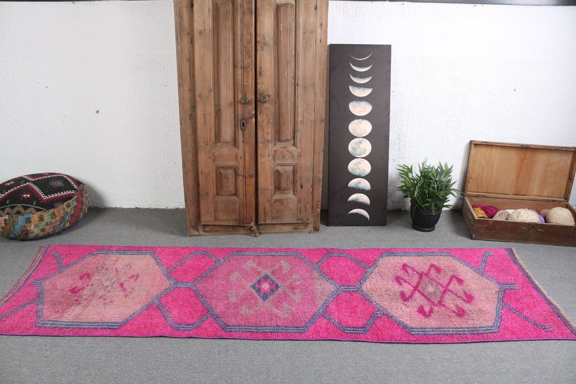 Boho Rug, Pink Boho Rugs, Anatolian Rug, Traditional Rugs, Kitchen Rugs, Long Runner Rug, Turkish Rugs, 2.9x9.5 ft Runner Rug, Vintage Rug