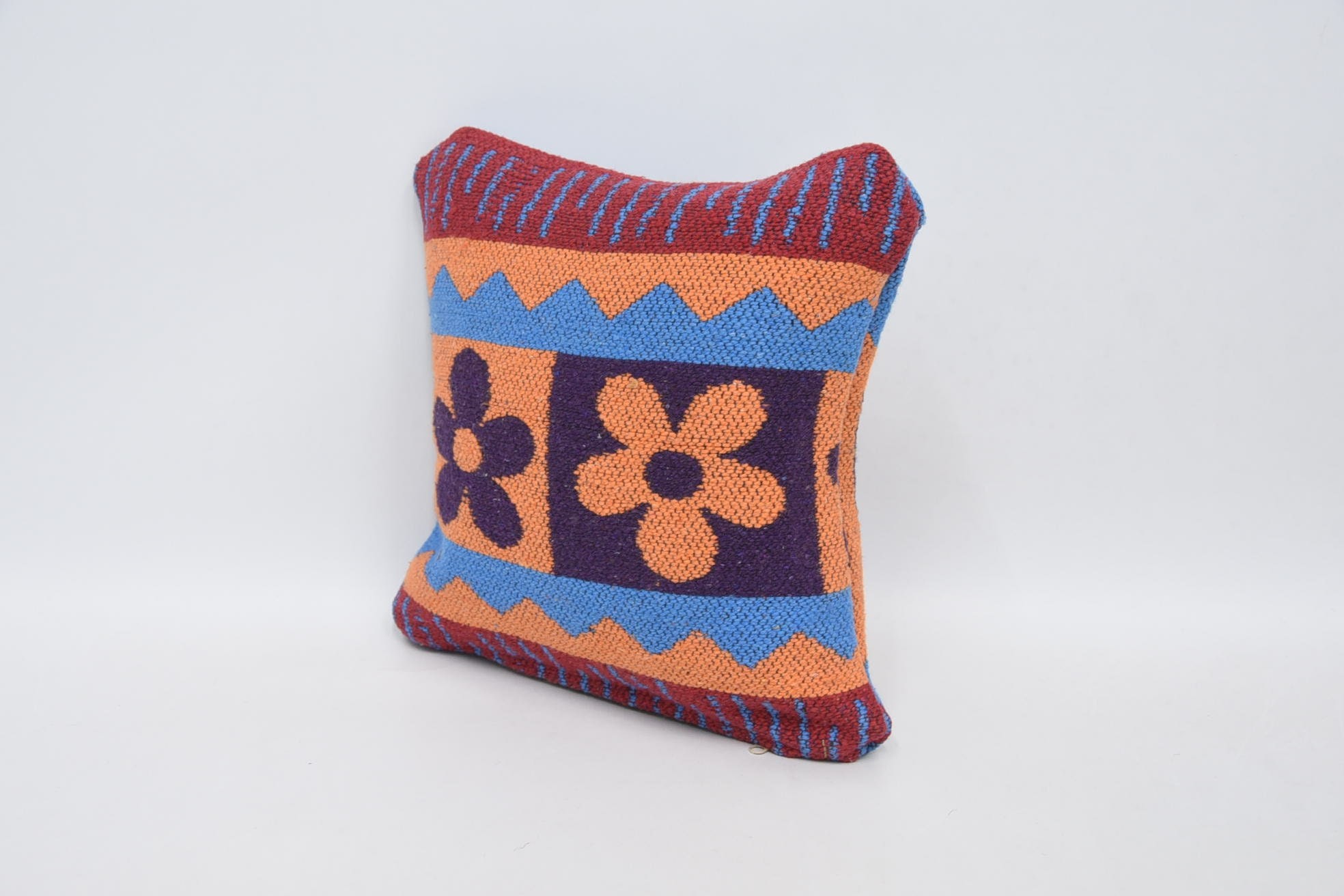 Kilim Pillow, 12"x12" Orange Cushion Case, Gift Pillow, Art Deco Pillow Case, Outdoor Pillow Cover, Kilim Cushion Sham