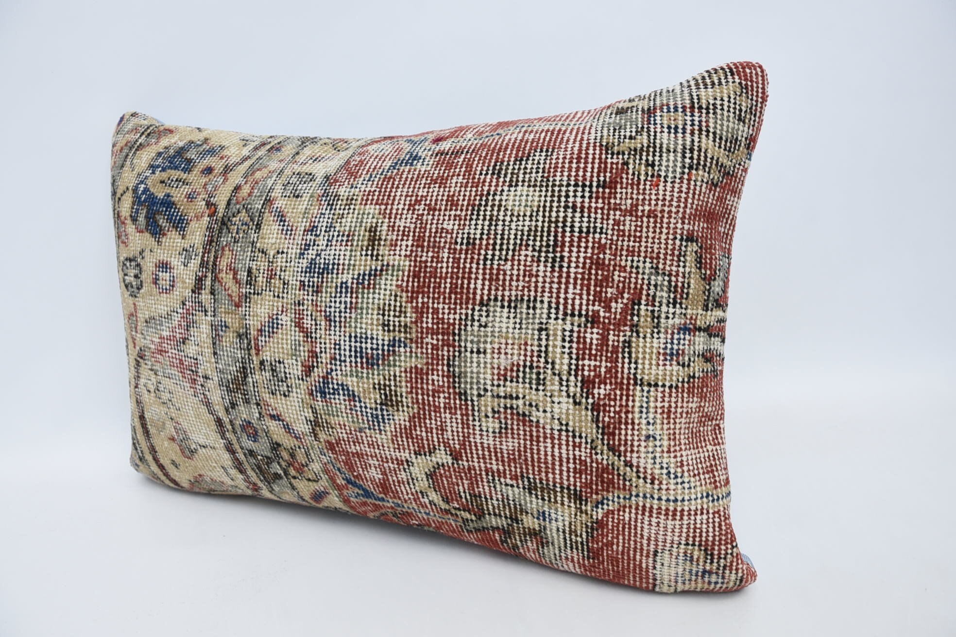 16"x24" Red Pillow, Handmade Kilim Cushion, Kilim Cushion Sham, Ethnical Kilim Rug Pillow, Crochet Pattern Pillow Cover