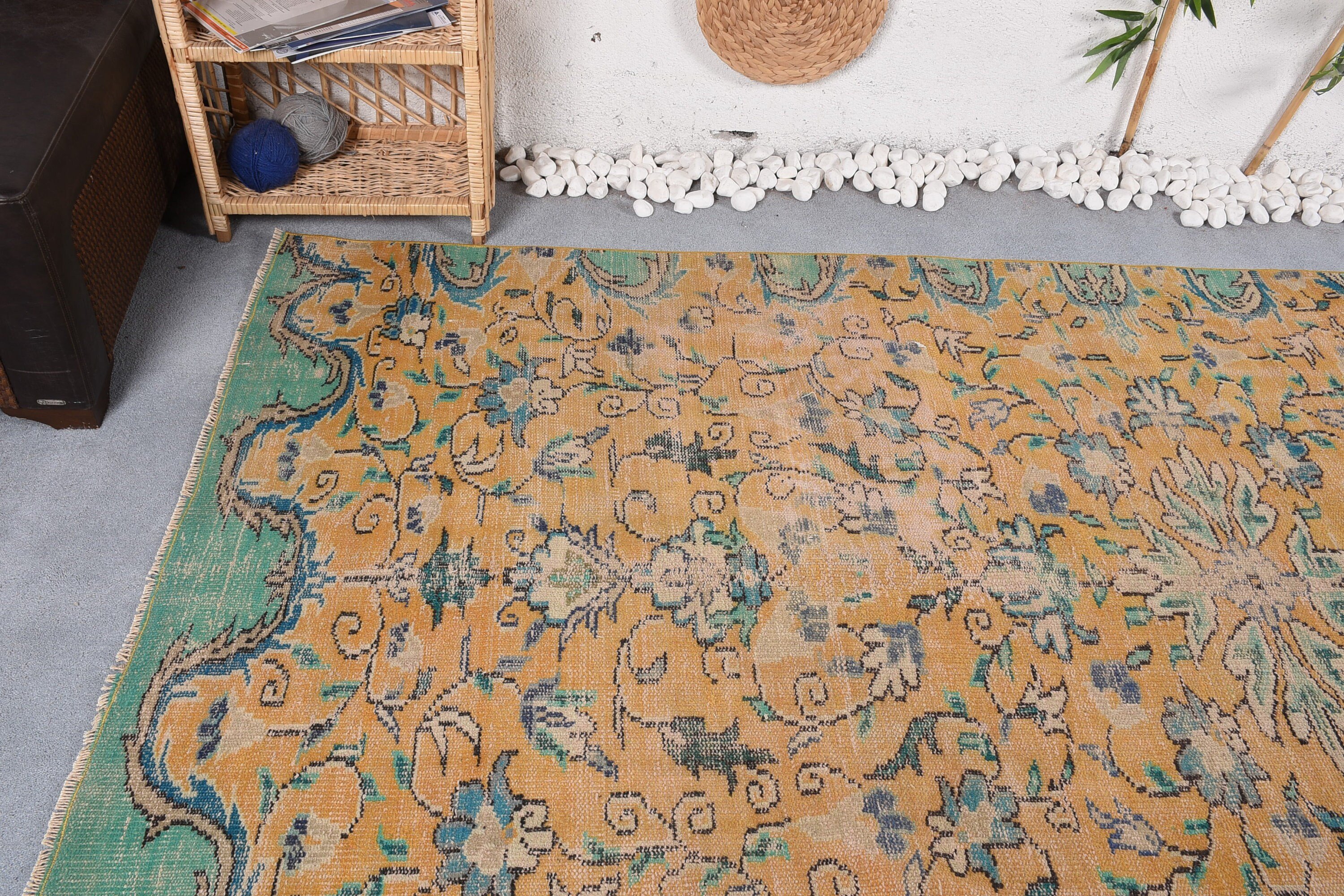 5.3x10.3 ft Large Rug, Yellow Floor Rug, Turkish Rugs, Vintage Rug, Bohemian Rug, Oriental Rug, Oushak Rug, Living Room Rug, Bedroom Rug