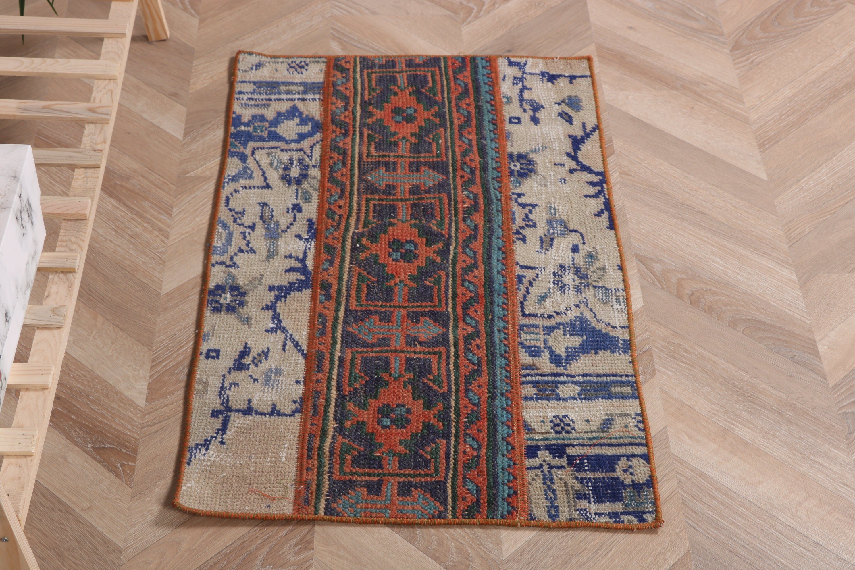 Türk Halıları, Mavi Modern Halı, Vintage Halı, Küçük Alan Halıları, 1.6x2.7 ft Küçük Halı, Giriş Halıları, Oushak Halıları, Giriş Halısı