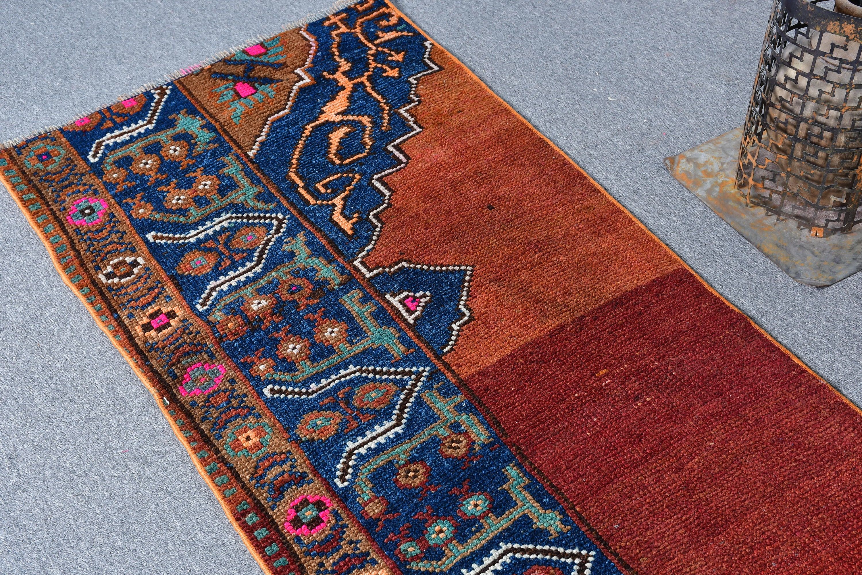 Turuncu Oryantal Halılar, Mutfak Halıları, Vintage Halı, Türk Halısı, Yatak Odası Halısı, 2.1x11.8 ft Runner Halısı, Yer Halısı, Koridor Halıları, Merdiven Halısı