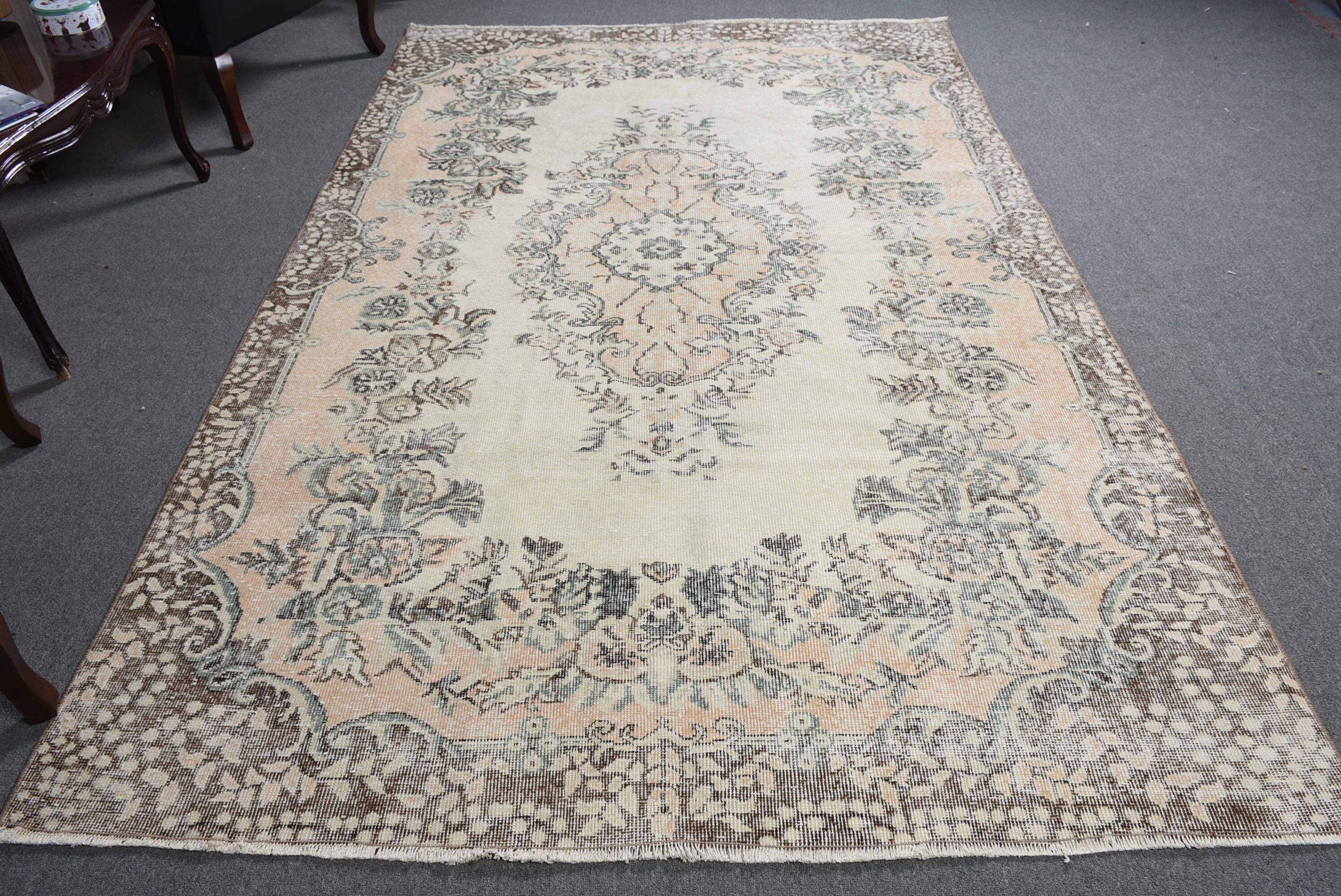 6.1x9.4 ft Büyük Halı, Vintage Halı, Oturma Odası Halısı, Sevimli Halı, Bej Fas Halısı, Türk Halısı, Yemek Odası Halısı, Yer Halısı, Oushak Halıları