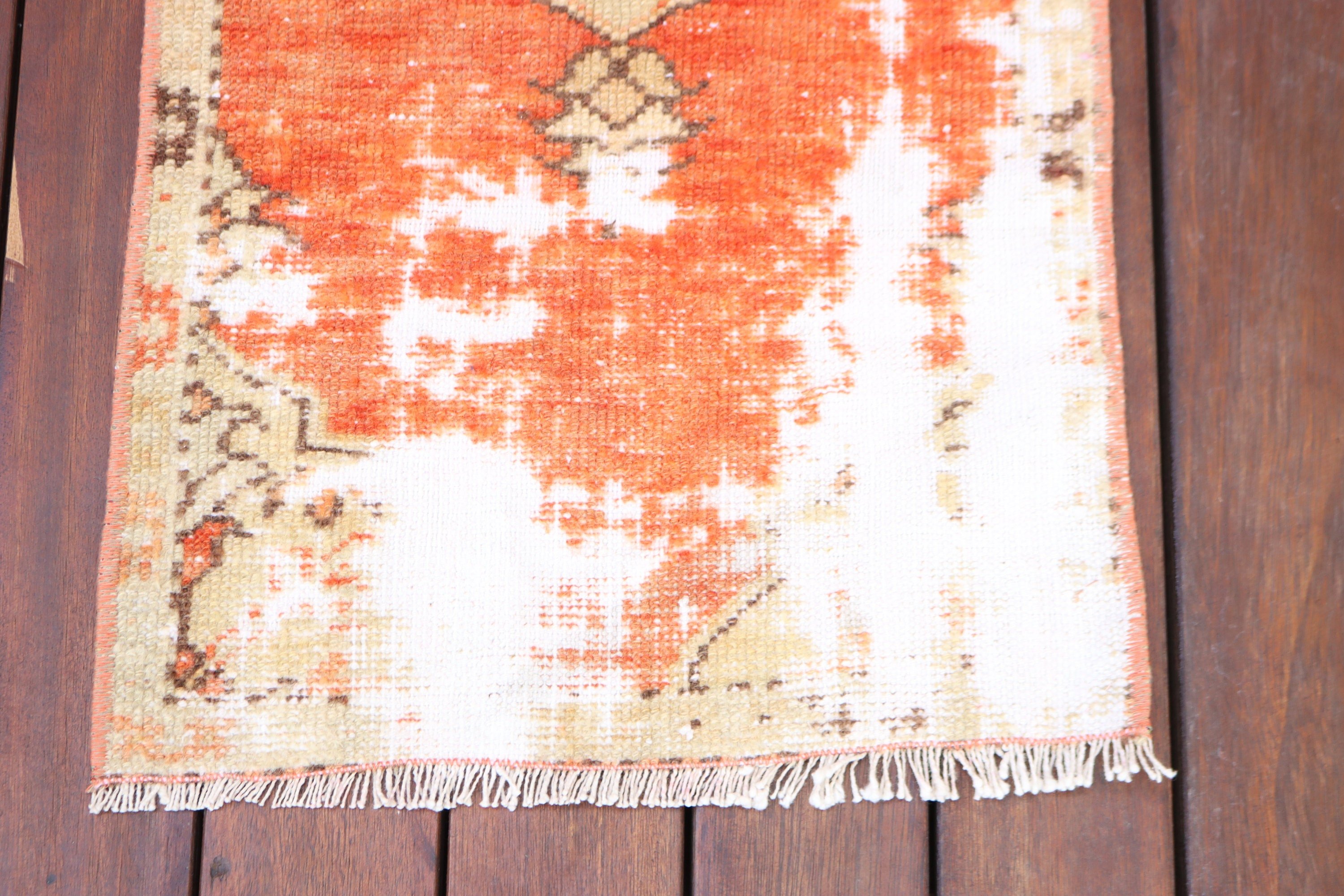 Vintage Rugs, Bath Rug, Orange Neutral Rugs, Wool Bath Mat Rug, Oushak Rugs, Turkish Rug, Car Mat Rugs, Bedroom Rugs, 1.3x3.2 ft Small Rugs