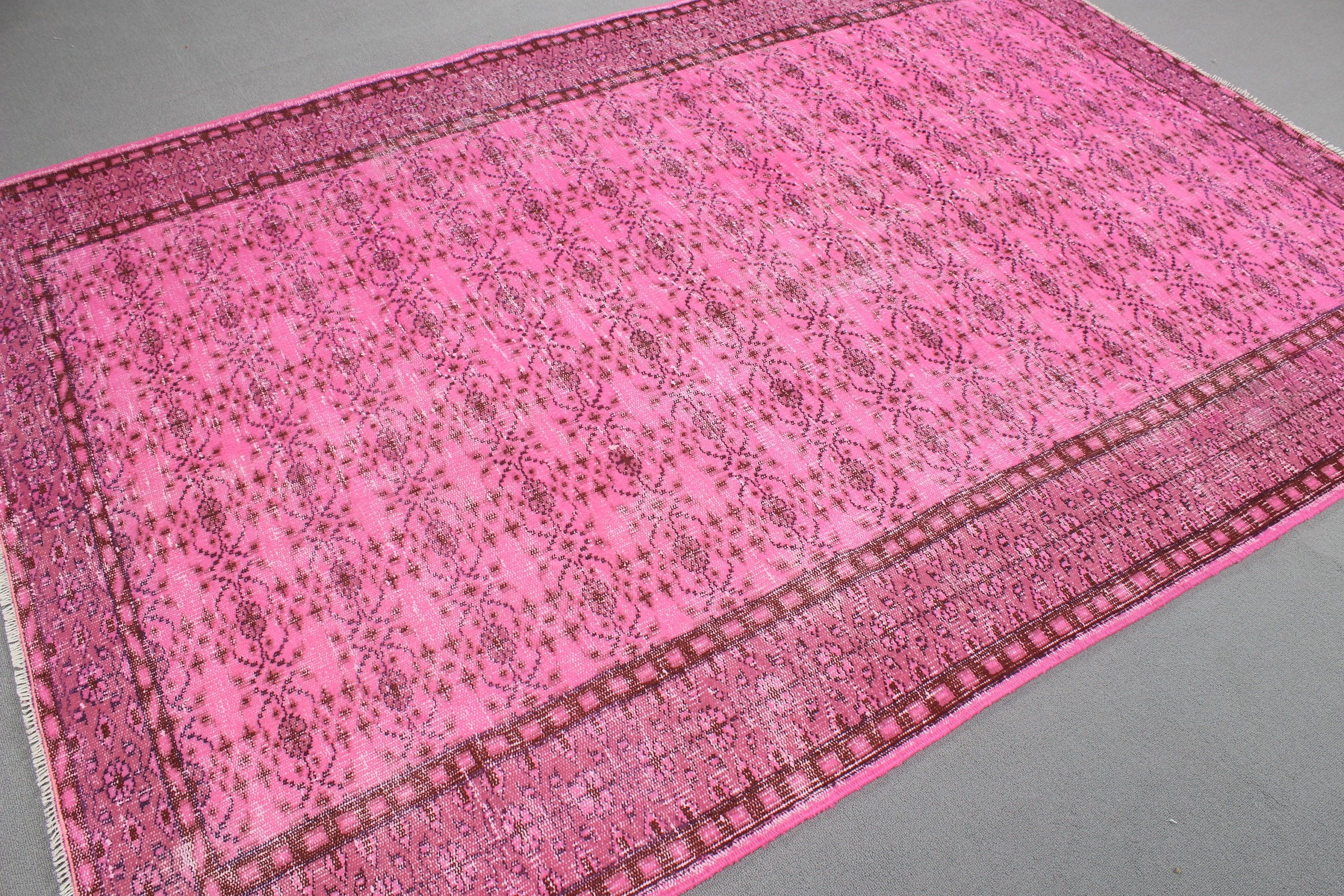 Vintage Halı, Yatak Odası Halısı, Türk Halısı, Pembe Antika Halılar, El Dokuma Halı, Büyük Boho Halıları, Büyük Oushak Halıları, 5,9x8,4 ft Büyük Halı