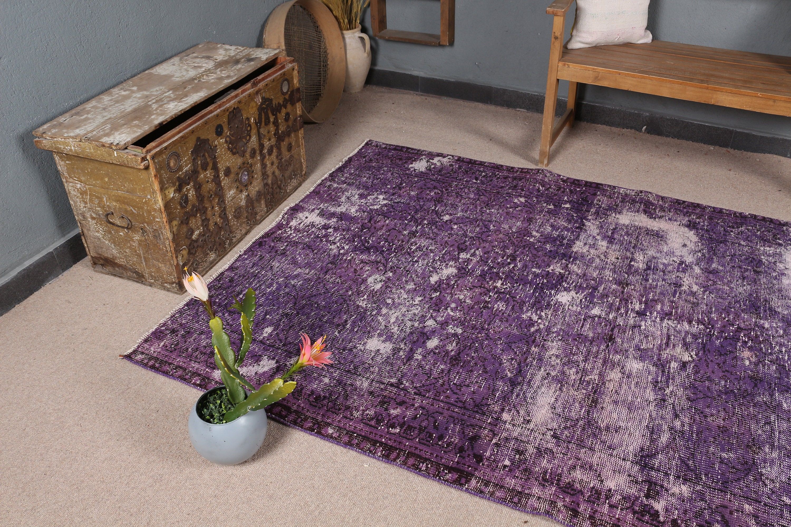 Purple Moroccan Rug, Vintage Rug, Bedroom Rug, Turkish Rug, Floor Rugs, 5x8.2 ft Large Rugs, Salon Rug, Dining Room Rug, Vintage Decor Rugs