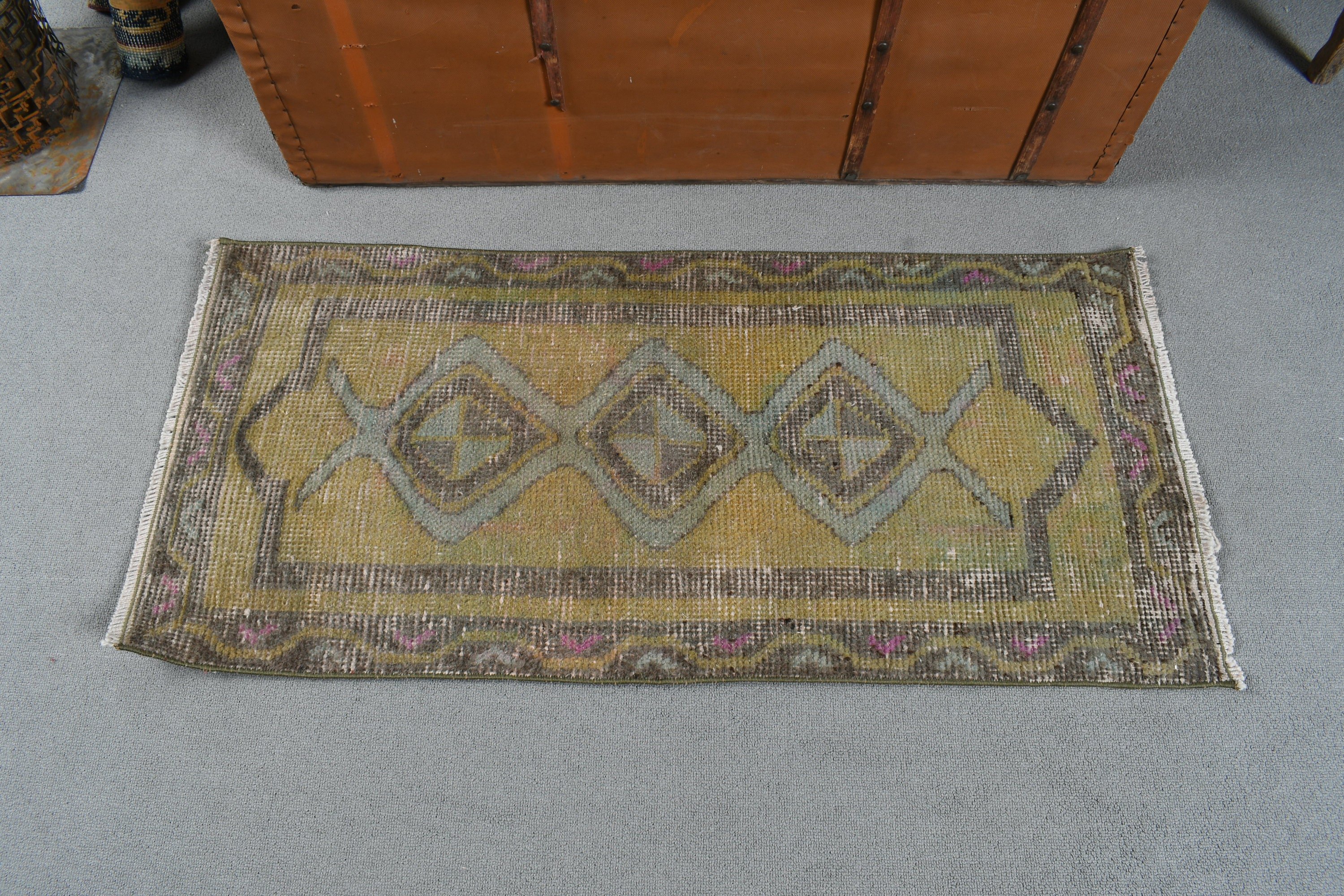 Yeşil Düz Dokuma Halılar, Boho Halılar, Aztek Halıları, 1.6x3.5 ft Küçük Halı, Giriş Halıları, Vintage Halı, El Dokuma Halı, Duvara Asılı Halılar, Türk Halıları