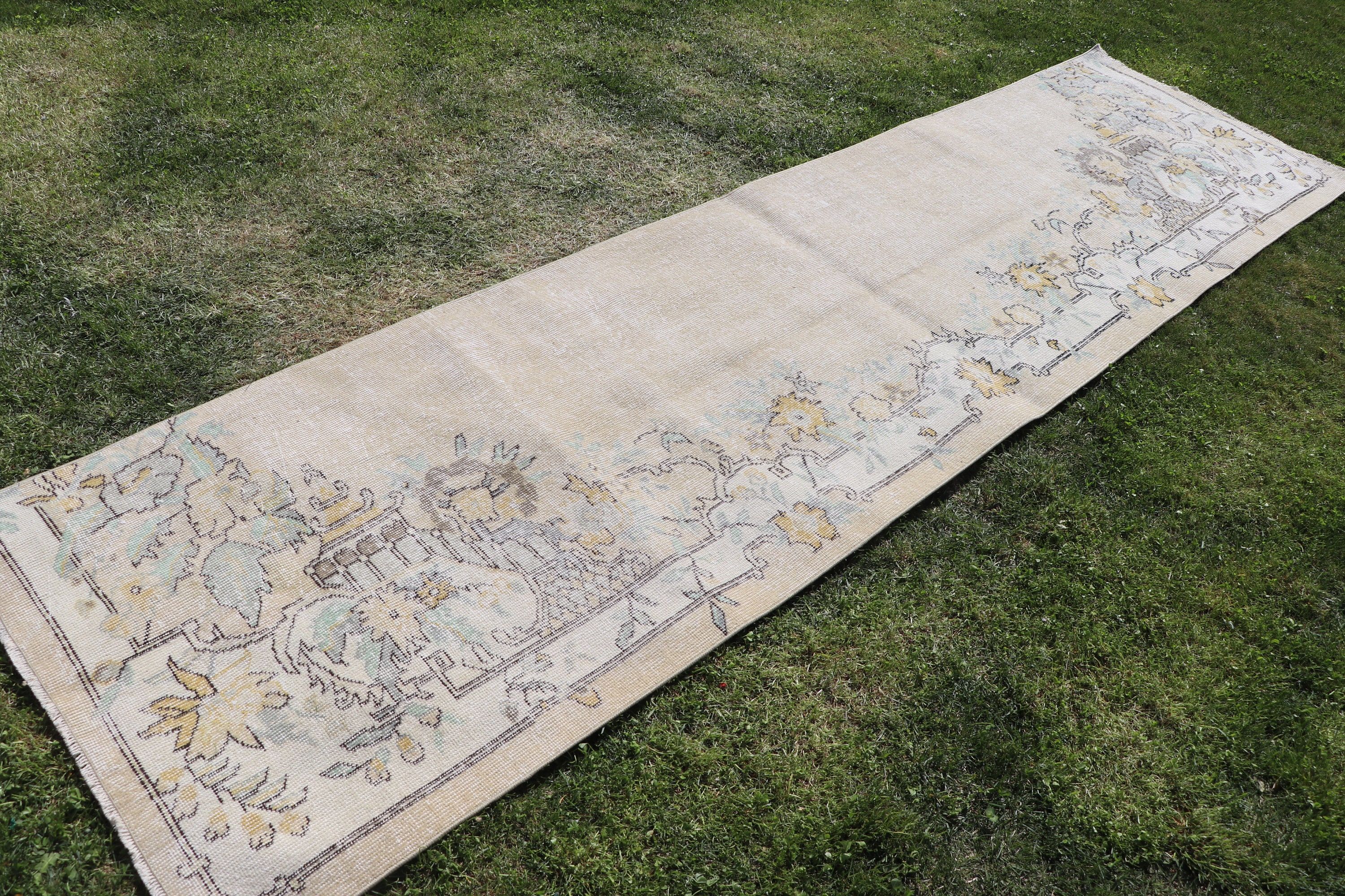 Türk Halıları, Lüks Halılar, Boho Halı, Bej Antika Halılar, 2.8x10.6 ft Runner Halıları, Merdiven Halıları, Vintage Halılar, Oushak Halı, Vintage Runner Halı