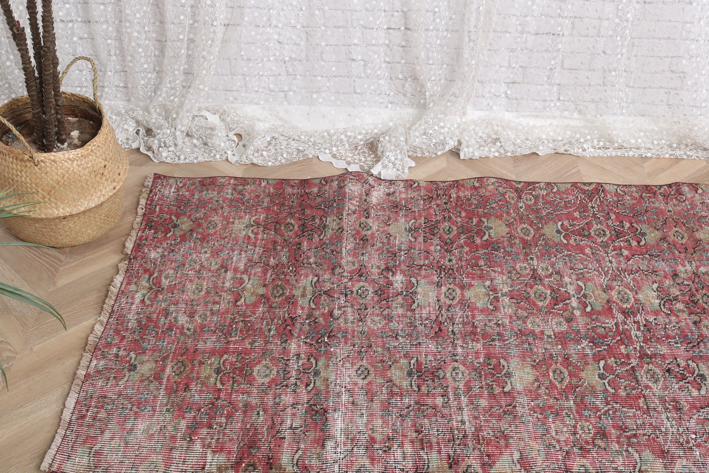 Vintage Rug, Modern Rugs, Floor Rug, 3.2x6.5 ft Accent Rug, Vintage Accent Rugs, Turkish Rug, Red Statement Rugs, Entry Rugs, Outdoor Rug