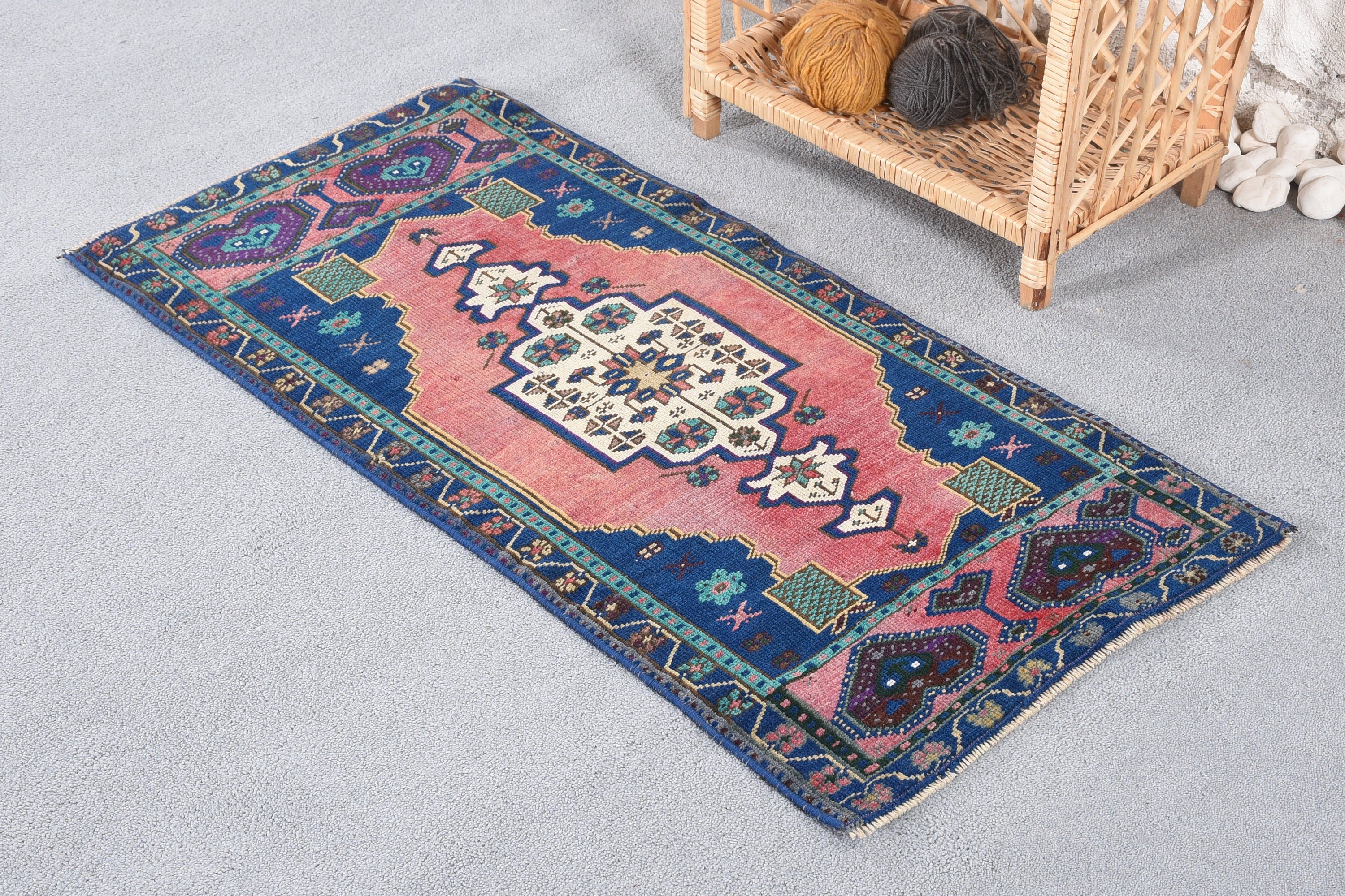 Floor Rugs, 1.7x3.6 ft Small Rug, Vintage Rug, Blue Oriental Rug, Kitchen Rug, Car Mat Rug, Turkish Rugs, Handmade Rug, Wall Hanging Rug