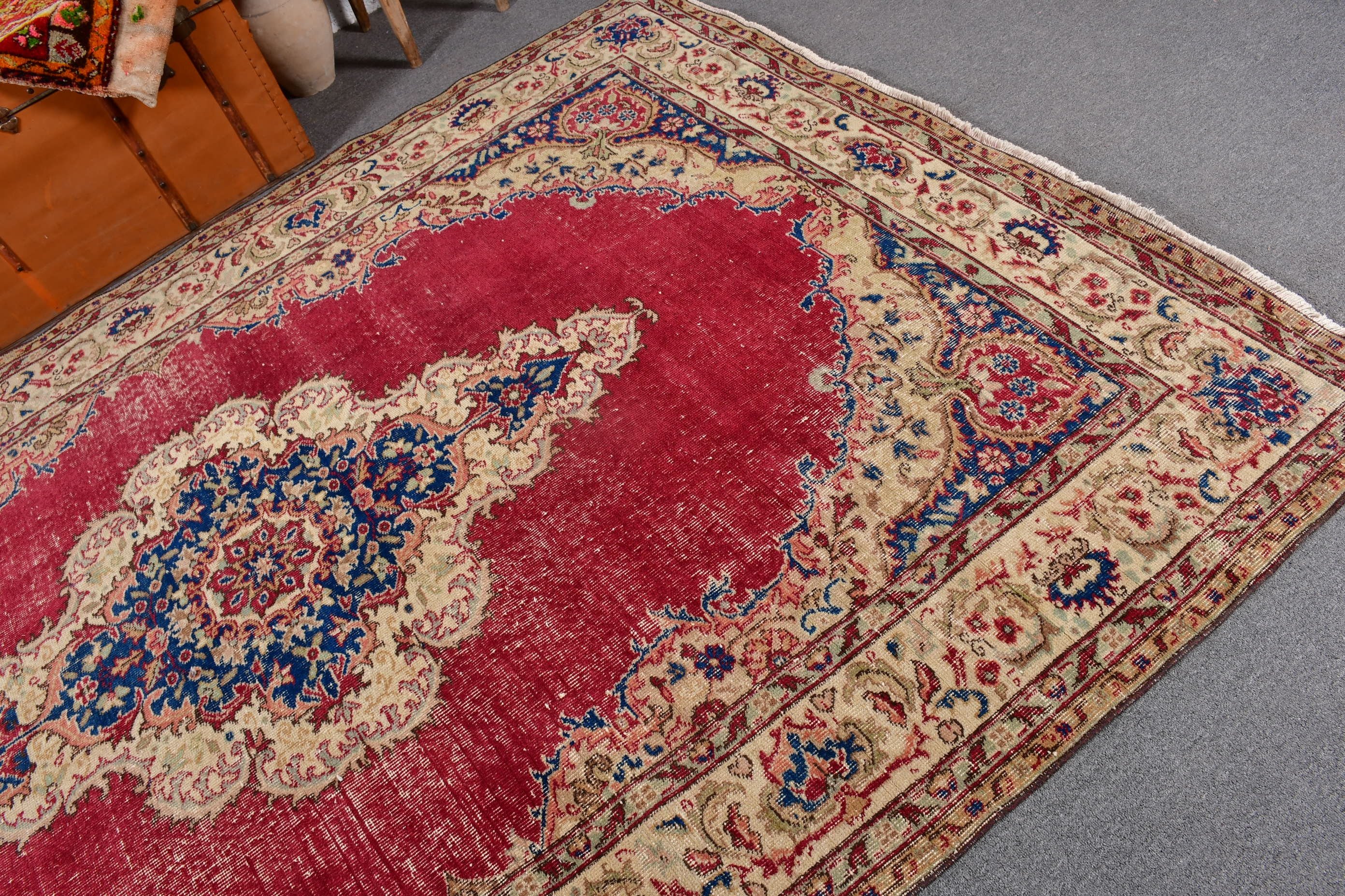 6.4x9.9 ft Büyük Halı, Geometrik Halı, Yatak Odası Halıları, Yemek Odası Halıları, Ev Dekorasyonu Halıları, Vintage Halılar, Kırmızı Yer Halıları, Lüks Halılar, Türk Halıları