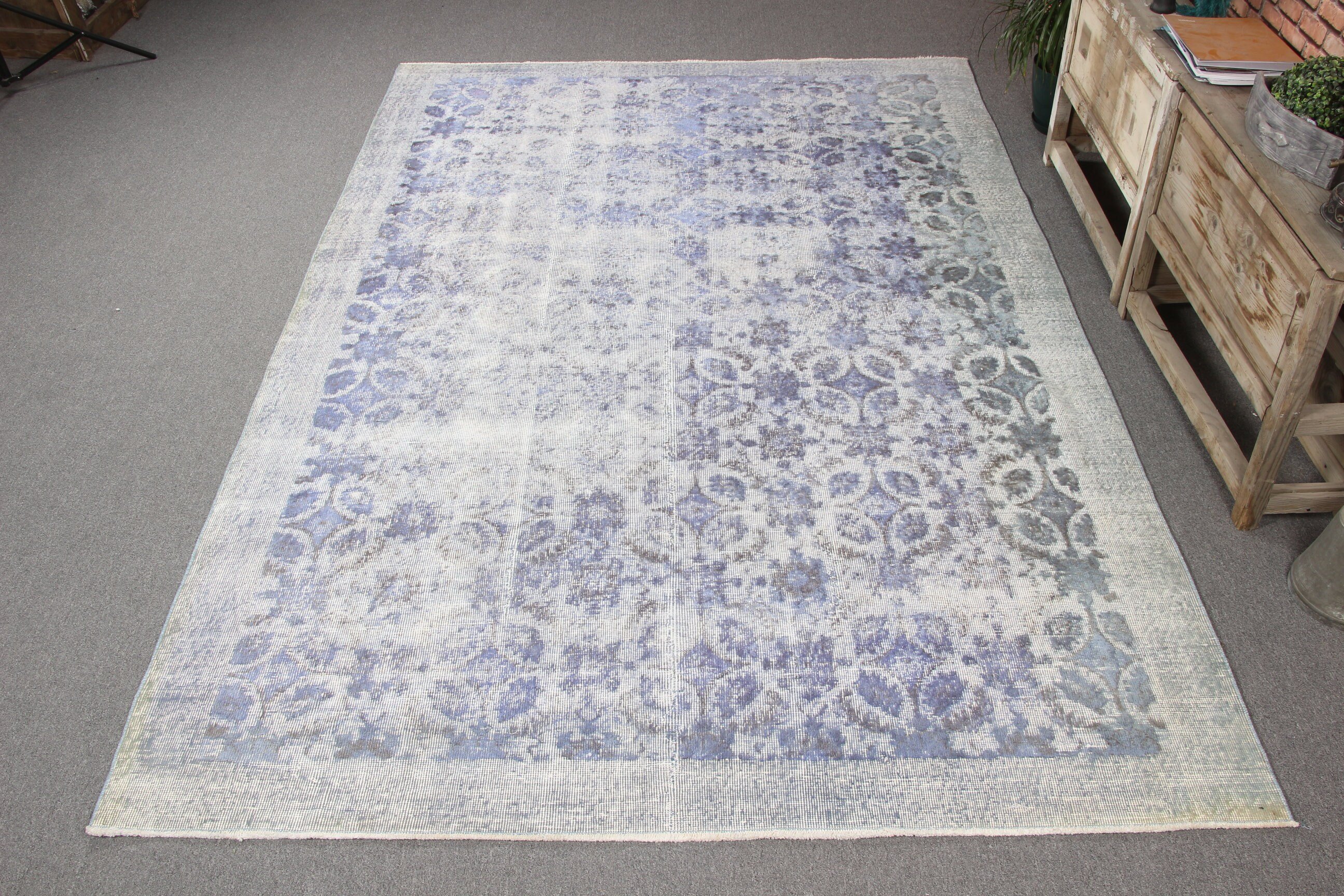 Turkish Rugs, Large Oushak Rugs, Bedroom Rug, Cool Rug, Moroccan Rugs, 6.5x9.8 ft Large Rugs, Blue Geometric Rug, Boho Rugs, Vintage Rugs