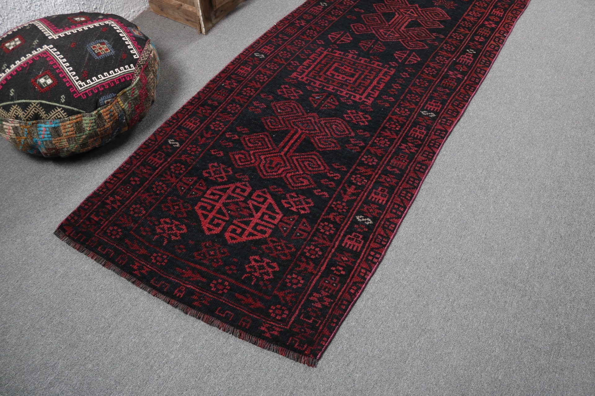 Anatolian Rugs, Hallway Rug, Vintage Rug, Turkish Rugs, Ethnic Rug, 3.1x10.4 ft Runner Rugs, Cool Rugs, Kitchen Rug, Black Wool Rug