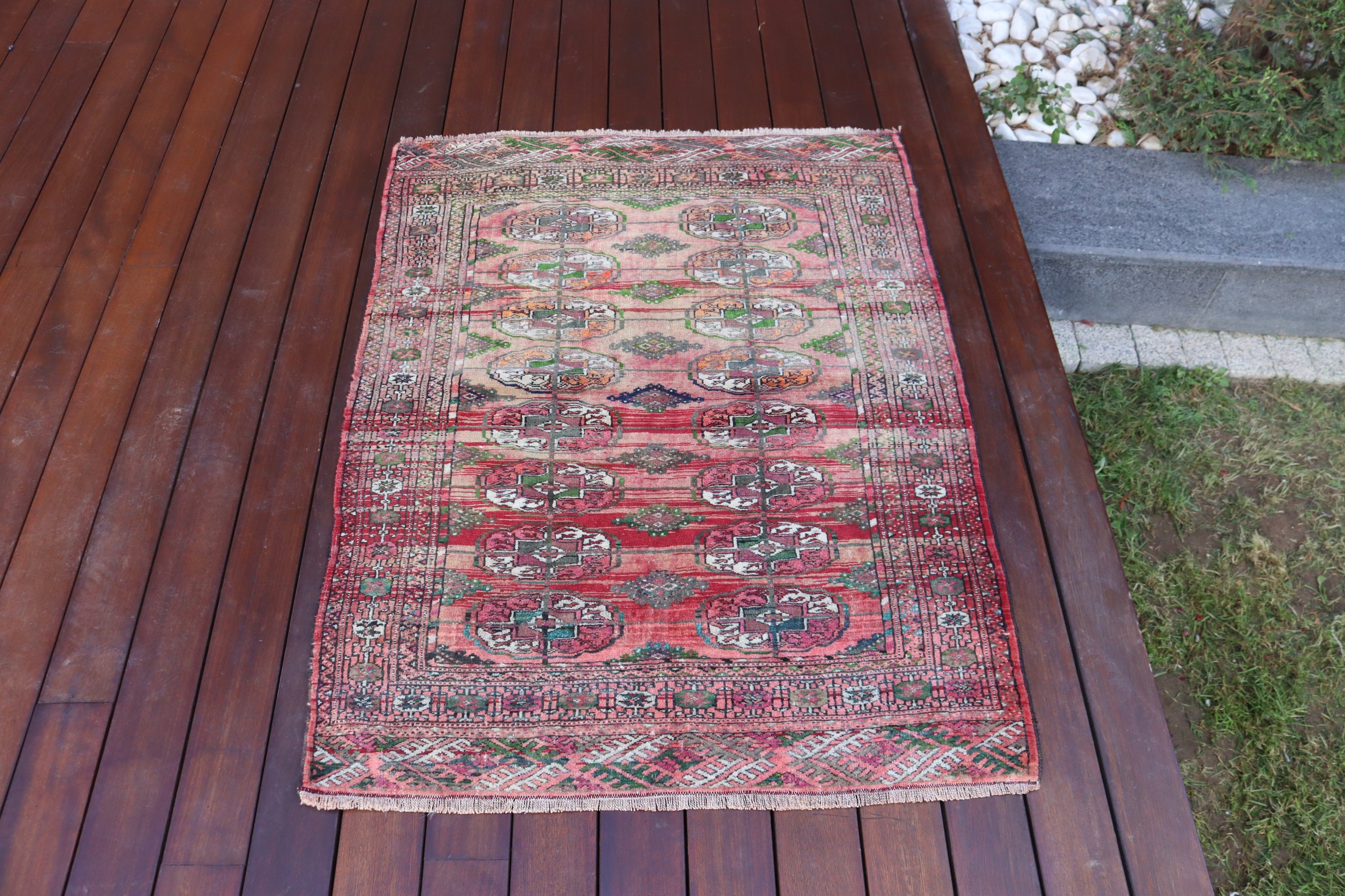 Yün Halılar, Geleneksel Halılar, Türk Halıları, Vintage Halı, Kırmızı Oushak Halıları, Yatak Odası Halısı, 2,7x3,7 ft Küçük Halı, Kapı Paspası Halıları