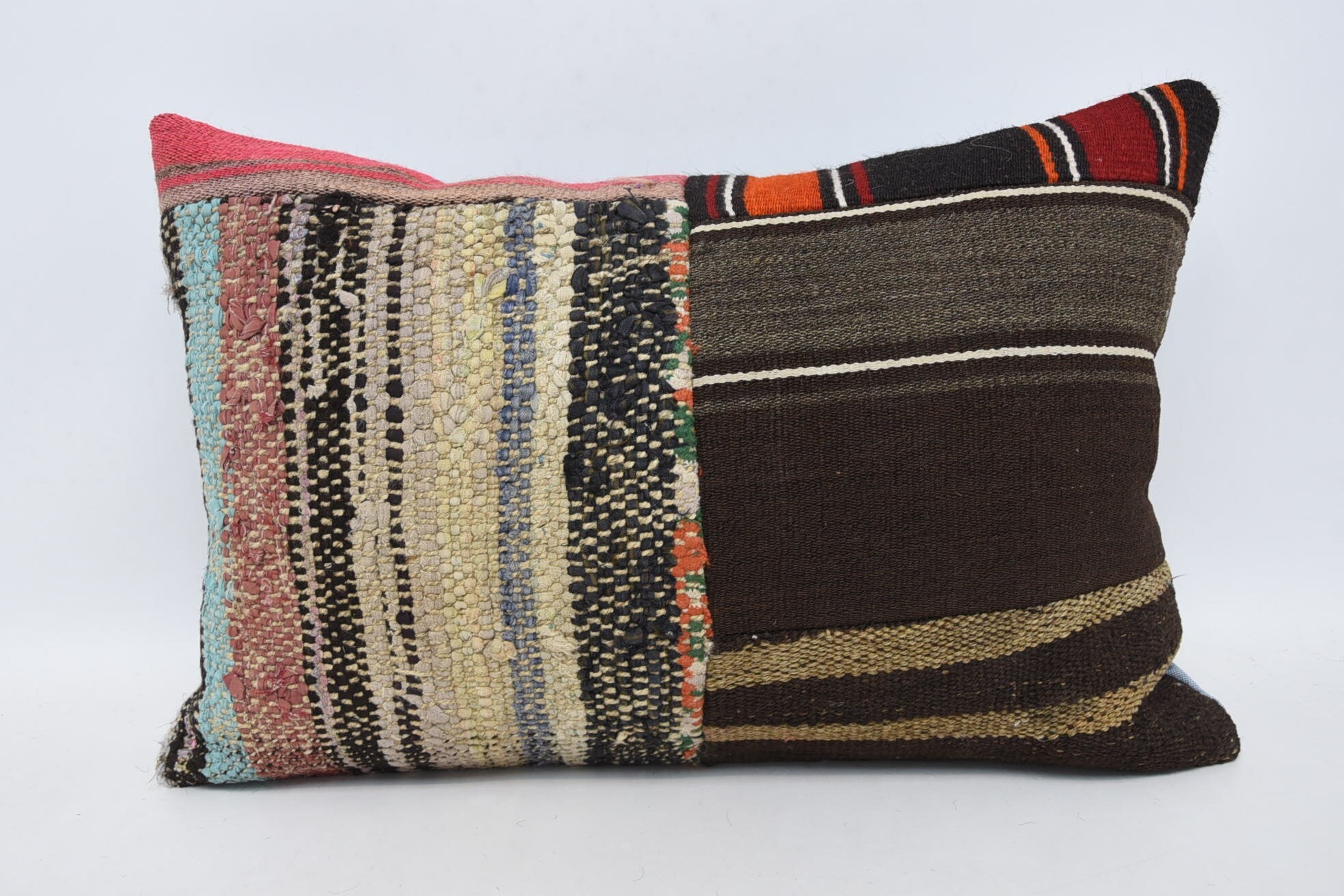 Pillow for Sofa, Kilim Pillow, 16"x24" Brown Pillow Sham, Ethnical Kilim Rug Pillow, Accent Throw Cushion Cover