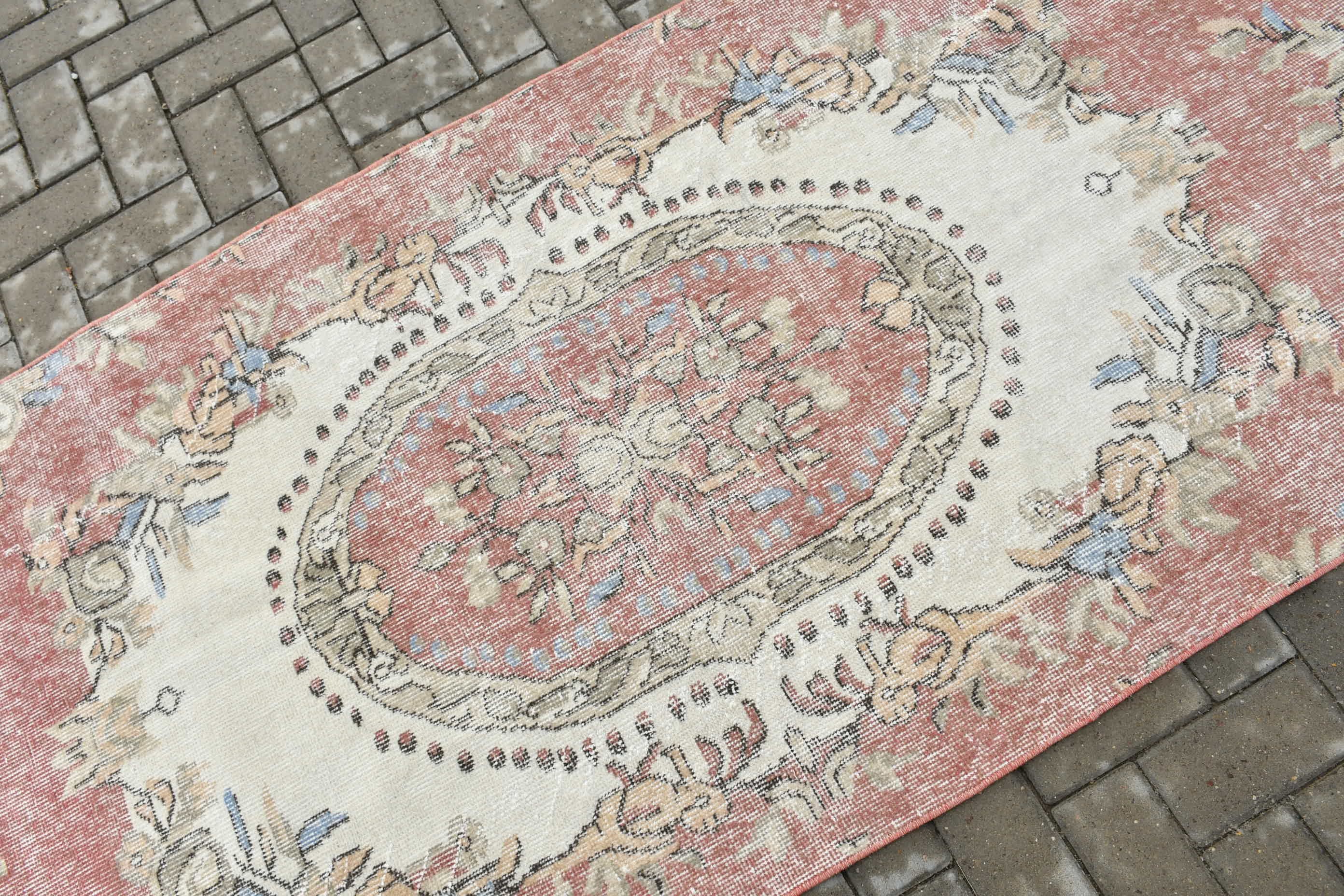 Stair Rugs, Turkish Rug, Rugs for Kitchen, Vintage Rug, Oriental Rugs, 3.2x8 ft Runner Rug, Floor Rugs, Pink Oriental Rug, Corridor Rugs