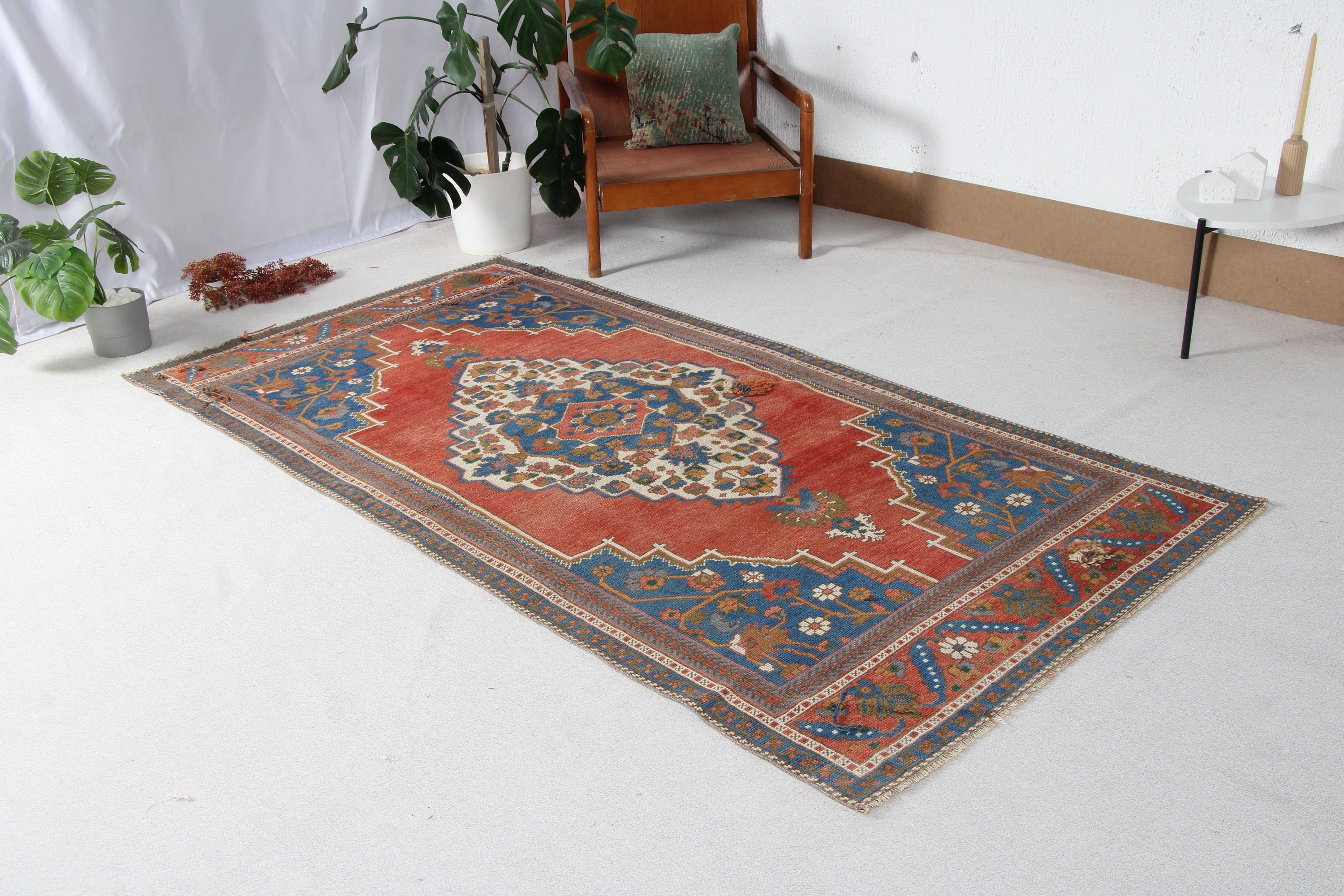 Floor Rugs, Red Neutral Rug, Aztec Rugs, Vintage Rug, 4.2x8.3 ft Area Rugs, Living Room Rugs, Antique Rugs, Vintage Area Rugs, Turkish Rugs