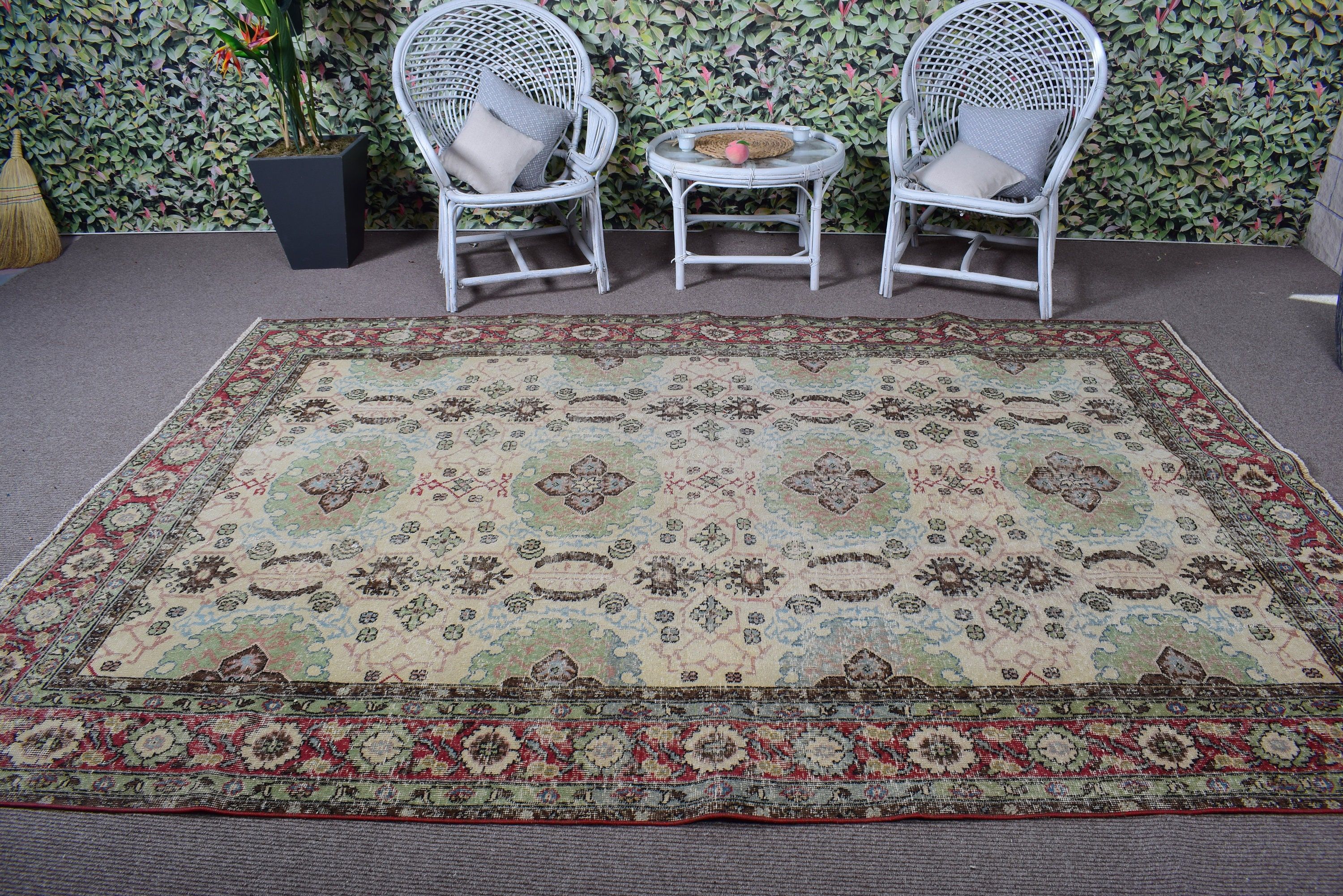 Organic Rug, Boho Rug, Dining Room Rug, Vintage Rugs, 6.9x9.9 ft Large Rugs, Handwoven Rugs, Green Bedroom Rug, Turkish Rug, Large Boho Rug