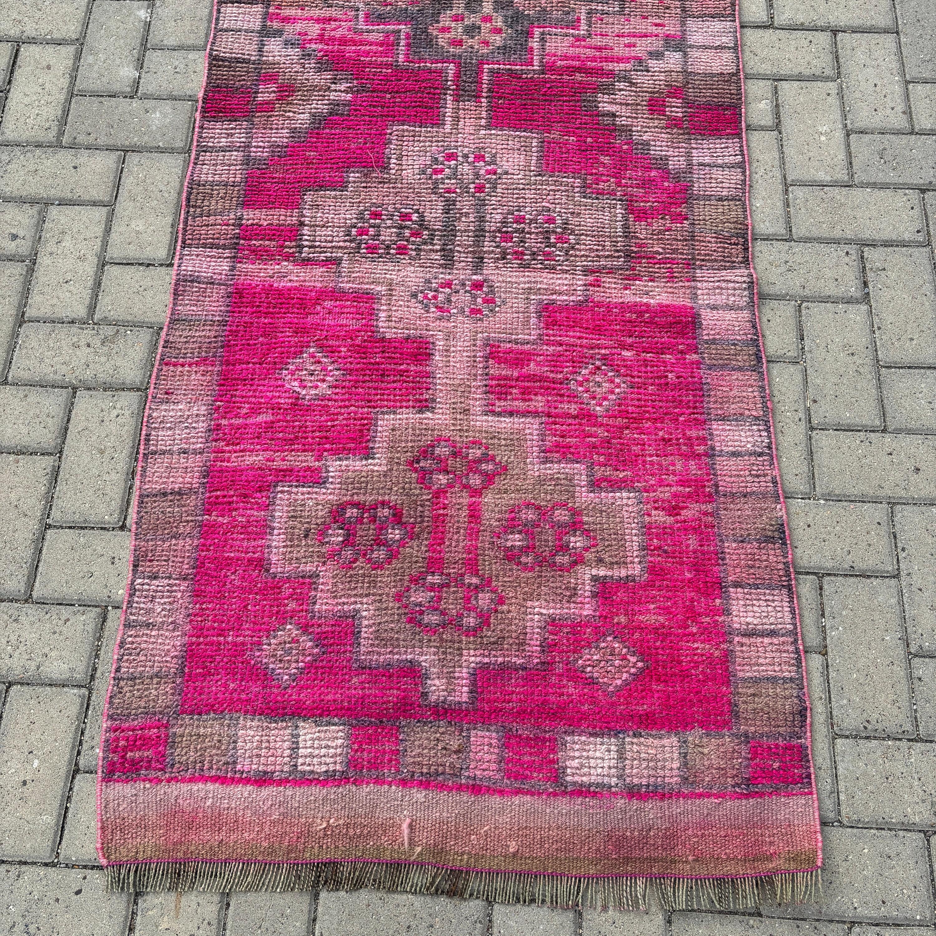 Kitchen Rugs, Rugs for Corridor, Turkish Rugs, Oushak Rugs, Pink Neutral Rug, Beni Ourain Runner Rug, 2.9x11.1 ft Runner Rug, Vintage Rug