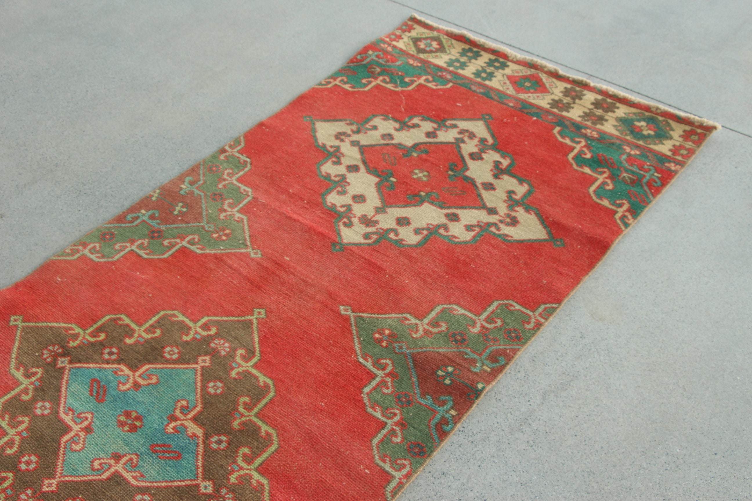 Corridor Rug, Hallway Rugs, Turkish Rug, Luxury Rugs, Modern Rug, Vintage Rug, 2.9x12.8 ft Runner Rug, Statement Rugs, Red Flatweave Rugs