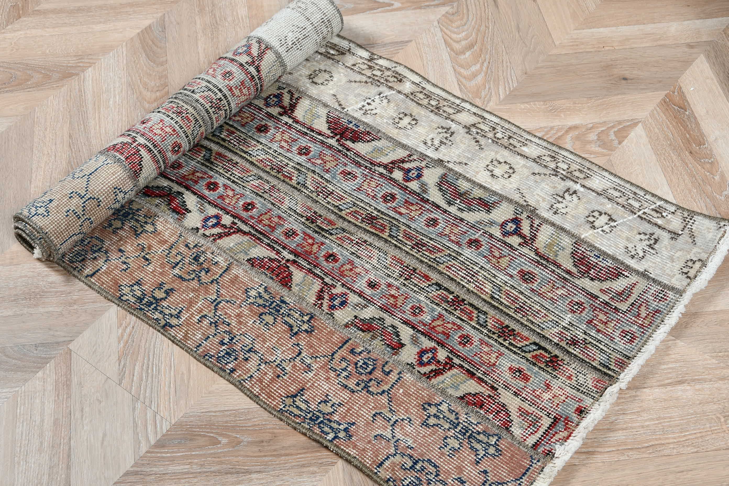 Vintage Halılar, Türk Halısı, 1.9x4.8 ft Küçük Halılar, Çocuk Odası Halıları, Giriş Halısı, Oryantal Halı, Yatak Odası Halısı, Mutfak Halısı, Bej Antika Halılar