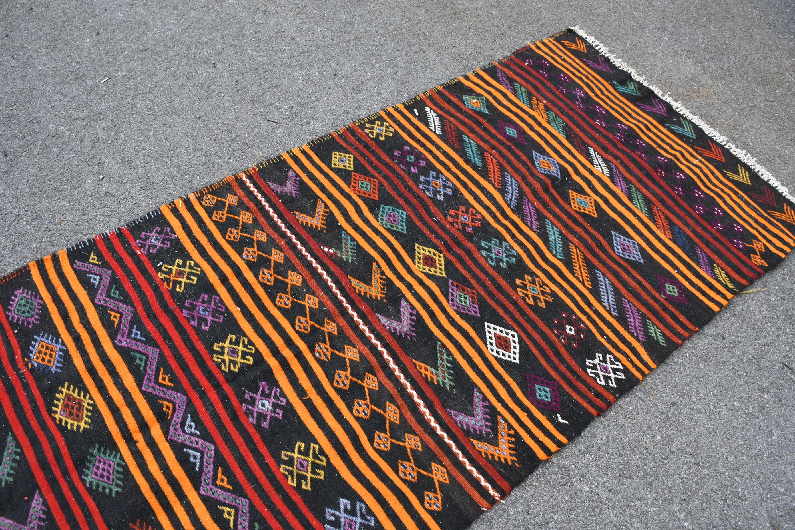 Vintage Halılar, Turuncu Yün Halı, Mutfak Halıları, 3,7x13,5 ft Yolluk Halıları, Soluk Halı, Kilim, Koridor Halısı, Yün Halıları, Türk Halıları, Yatak Odası Halıları