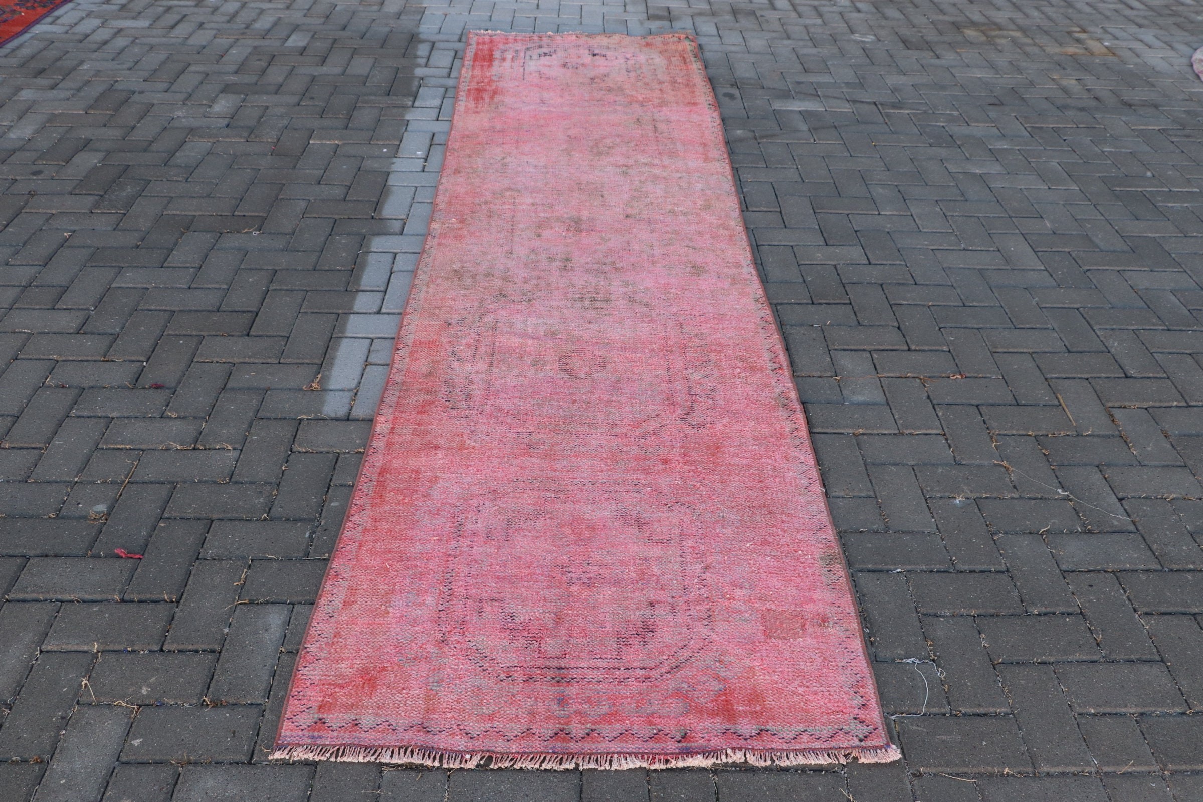 Art Rug, Vintage Rug, Moroccan Rug, Rugs for Hallway, Kitchen Rug, Wool Rug, Pink Antique Rug, Stair Rug, Turkish Rug, 3.1x11 ft Runner Rug