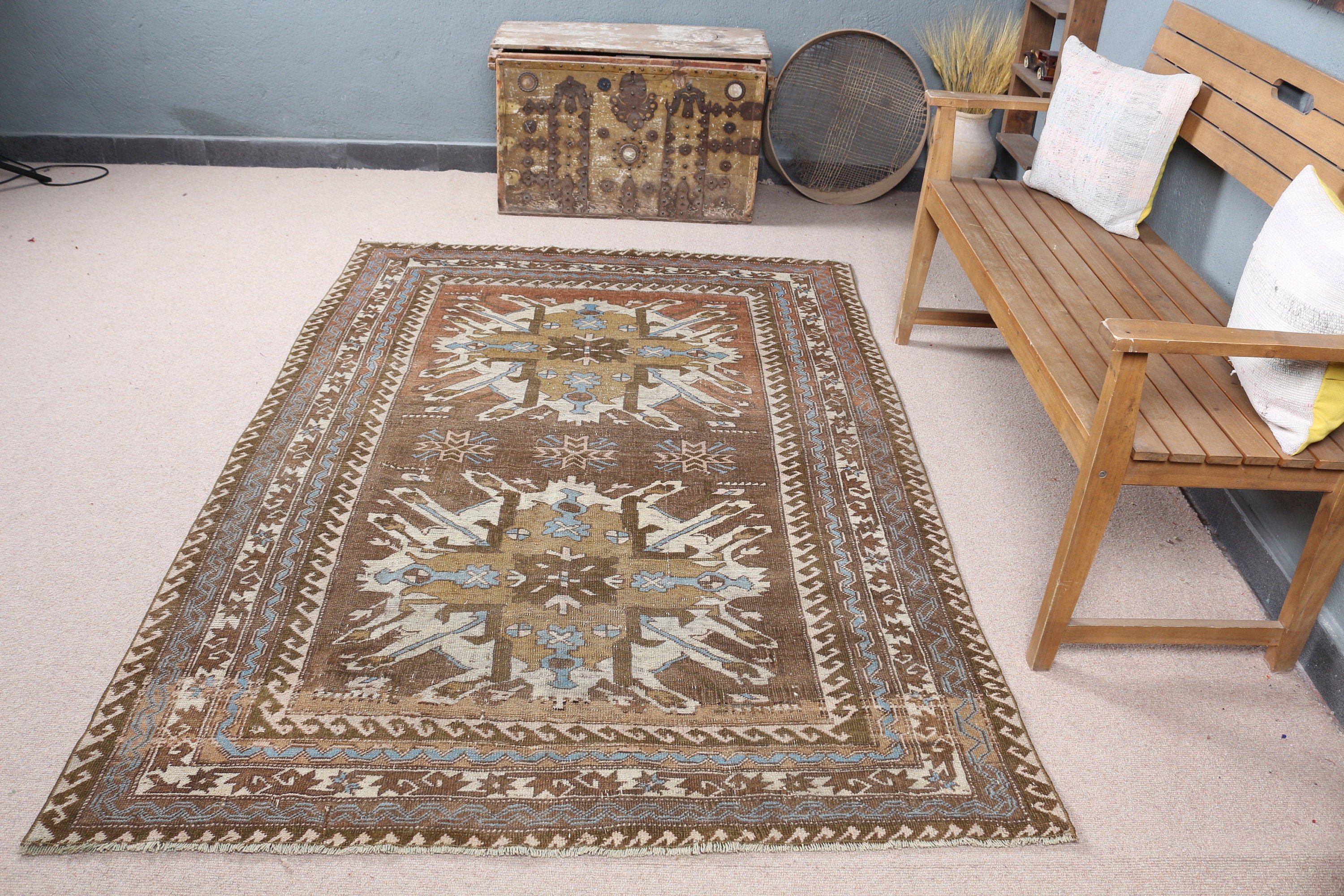 Bedroom Rug, Moroccan Rug, Retro Rug, 4.8x6.9 ft Area Rug, Floor Rugs, Brown Home Decor Rug, Rugs for Living Room, Vintage Rug, Turkish Rug