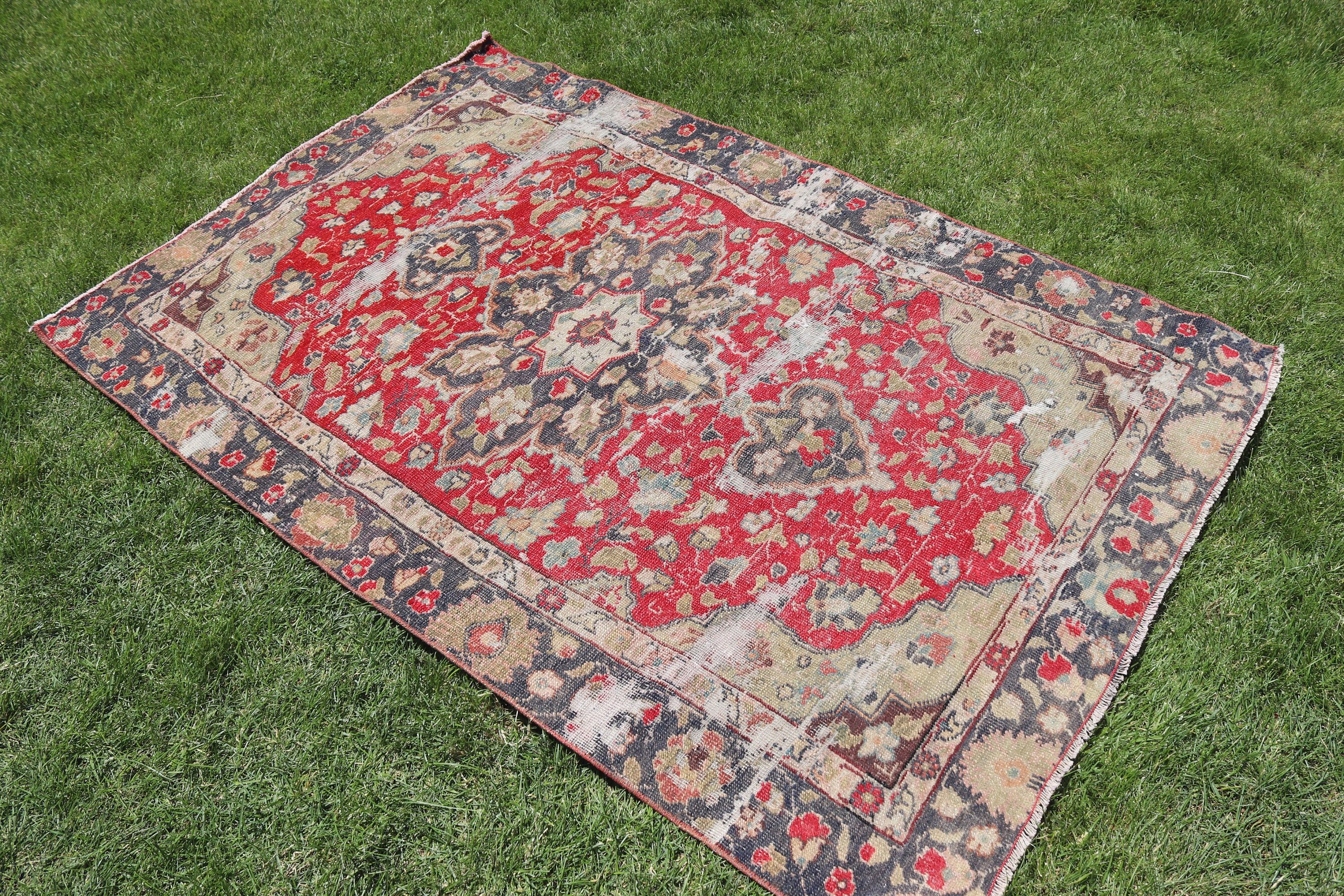 3,7x5,6 ft Accent Halı, Yatak Odası Halısı, Vintage Halı, Vintage Vurgulu Halılar, Giriş Halıları, Türk Halıları, Mutfak Halıları, Kırmızı Açıklama Halısı