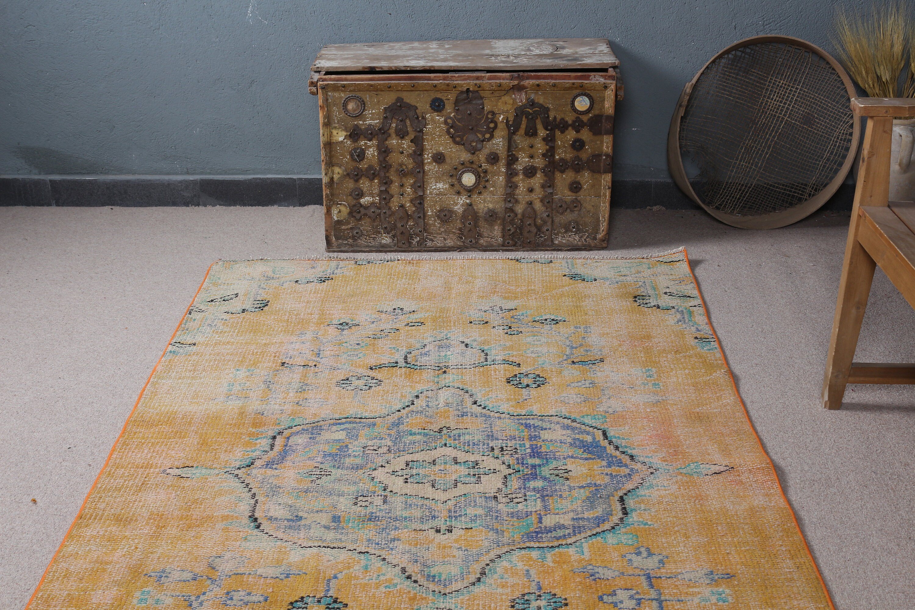 Turkish Rug, Antique Rug, Dining Room Rug, Vintage Rugs, Office Rug, Anatolian Rugs, 4.1x7.2 ft Area Rug, Indoor Rug, Yellow Anatolian Rug