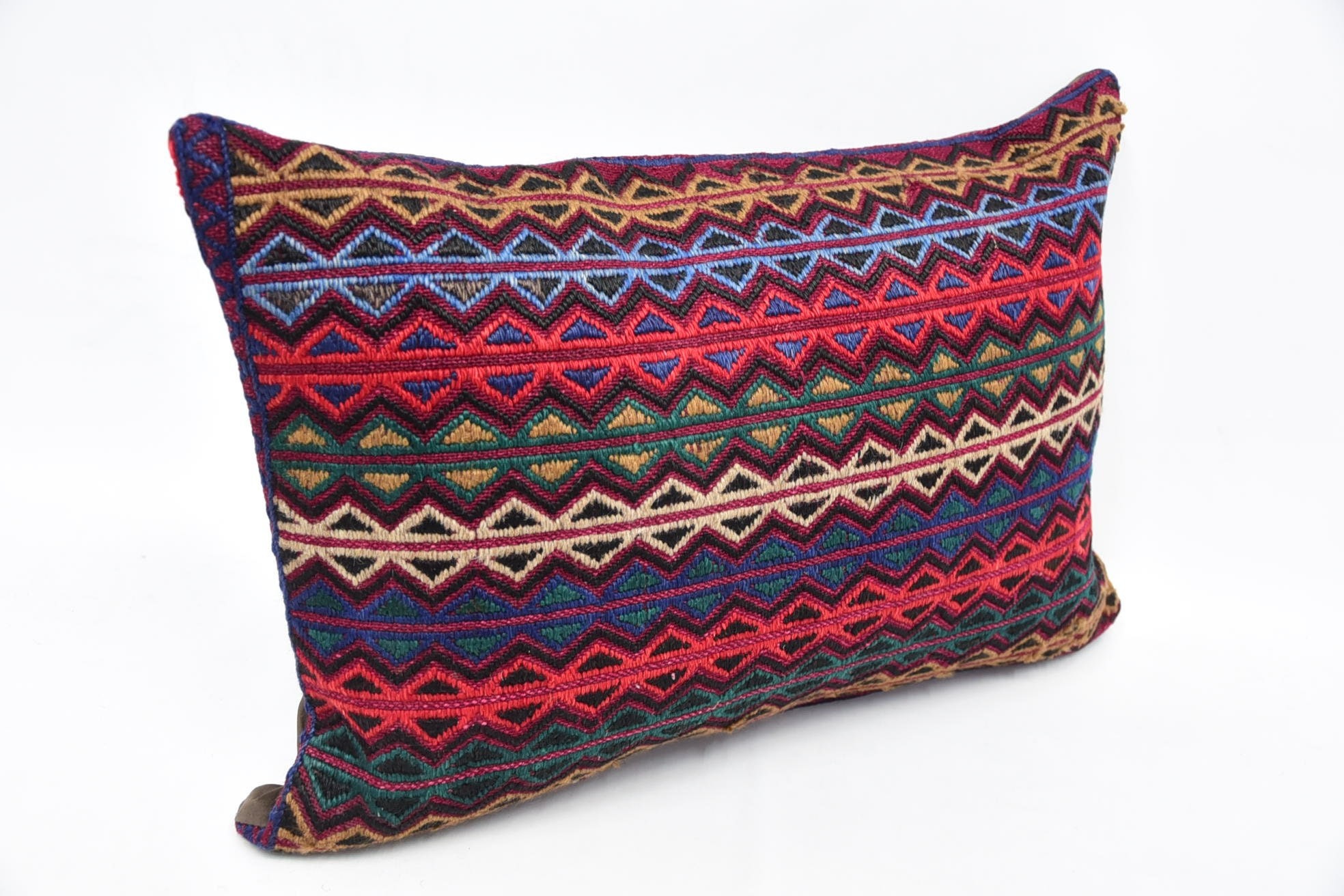 Boho Pillow Sham Cover, Bohemian Cushion Pillow, Home Decor Pillow, Vintage Kilim Throw Pillow, Christmas Pillow, 16"x24" Blue Pillow Case