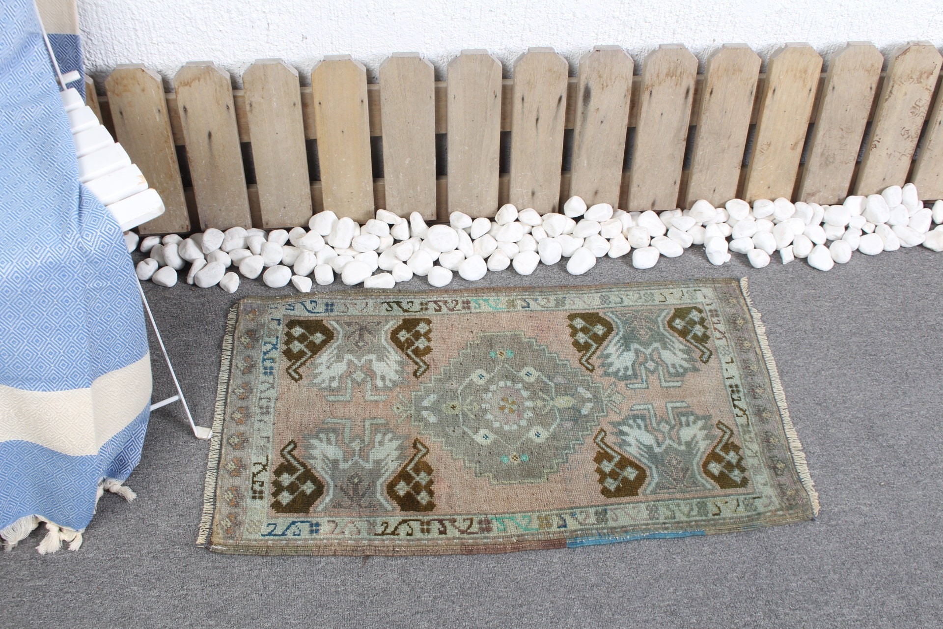 Giriş Halıları, Banyo Halısı, Yeşil Fas Halısı, Yün Banyo Paspas Halısı, Oushak Halısı, Vintage Halılar, Türk Halısı, 1.6x2.9 ft Küçük Halı, Anadolu Halısı