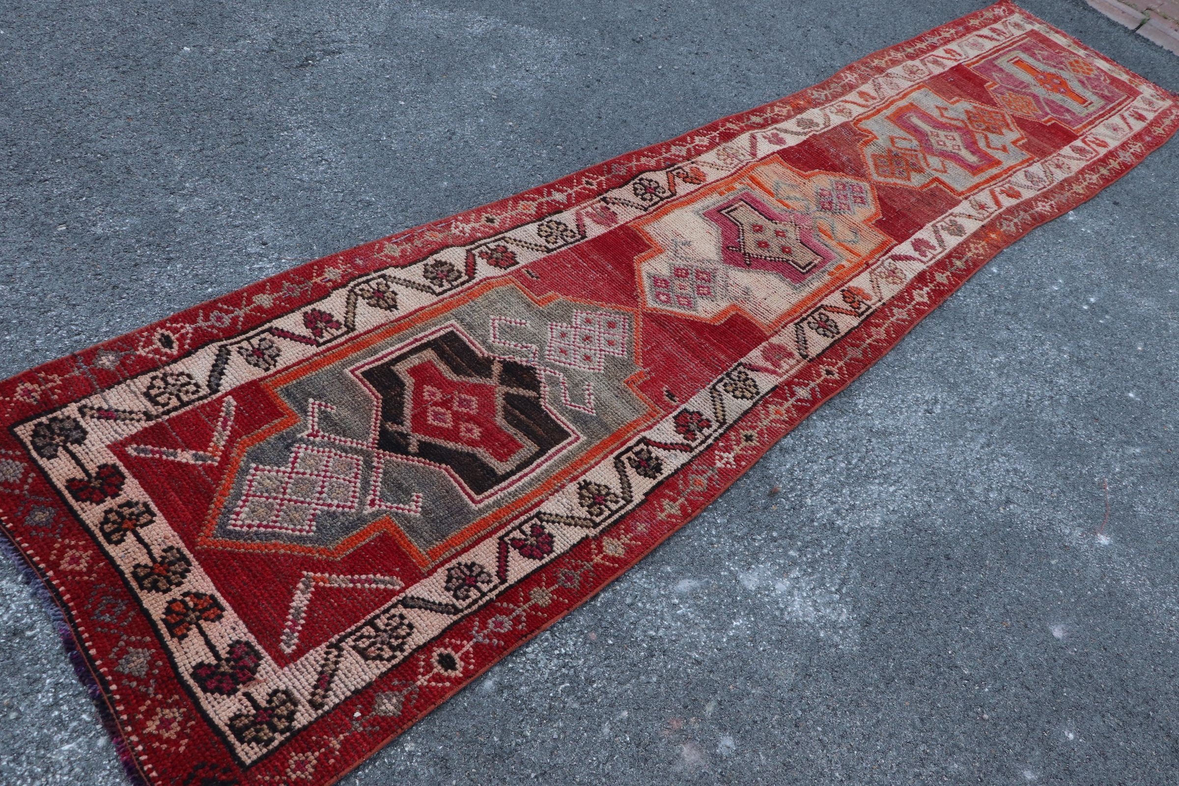 Turkish Rug, 2.7x13.3 ft Runner Rugs, Vintage Rug, Art Rug, Rugs for Runner, Red Bedroom Rugs, Wool Rug, Outdoor Rug, Cool Rugs, Stair Rugs