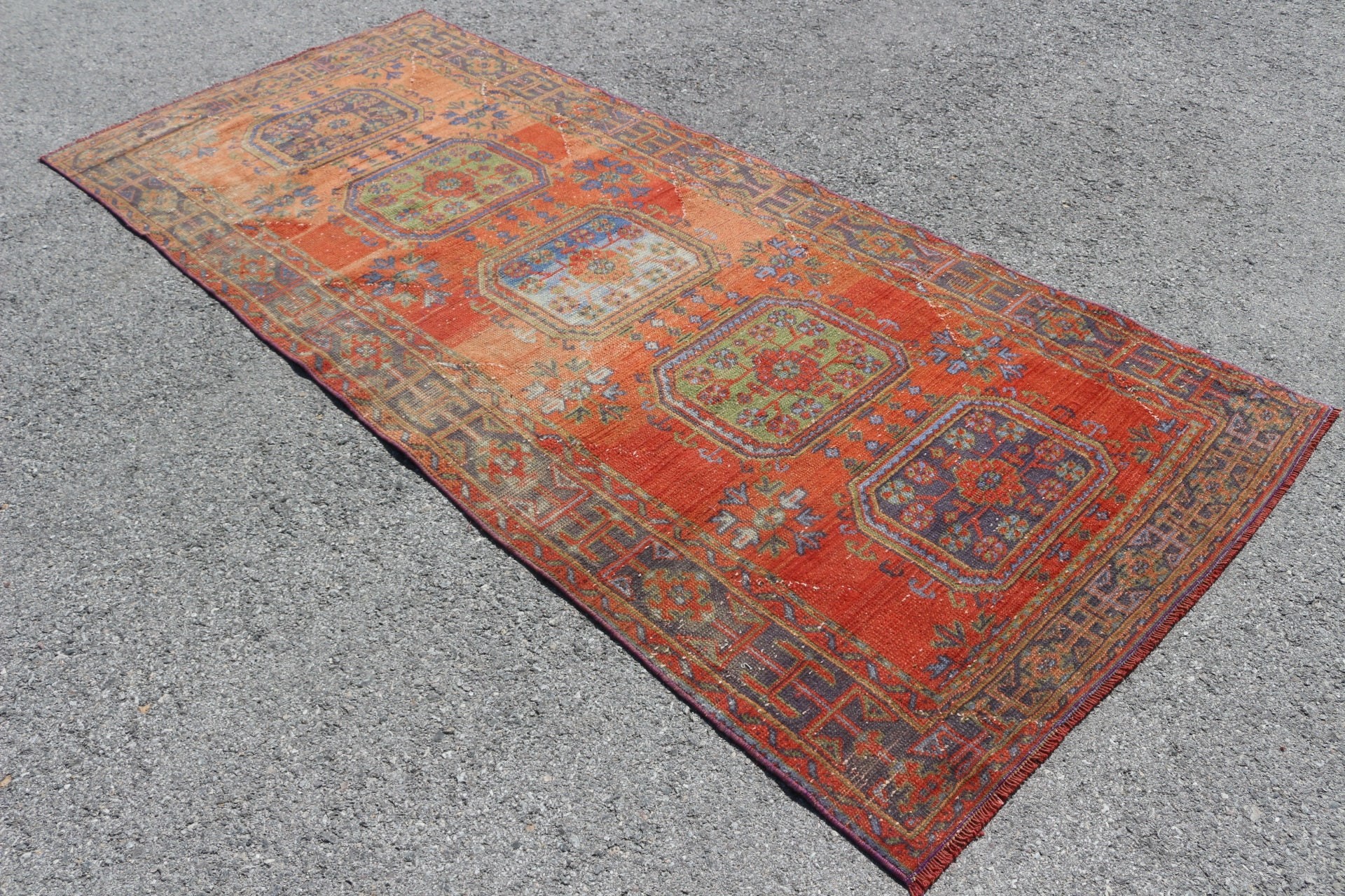 Vintage Rugs, Turkish Rug, Living Room Rug, 4.1x10 ft Large Rugs, Pastel Rug, Bedroom Rugs, Salon Rug, Red Home Decor Rugs