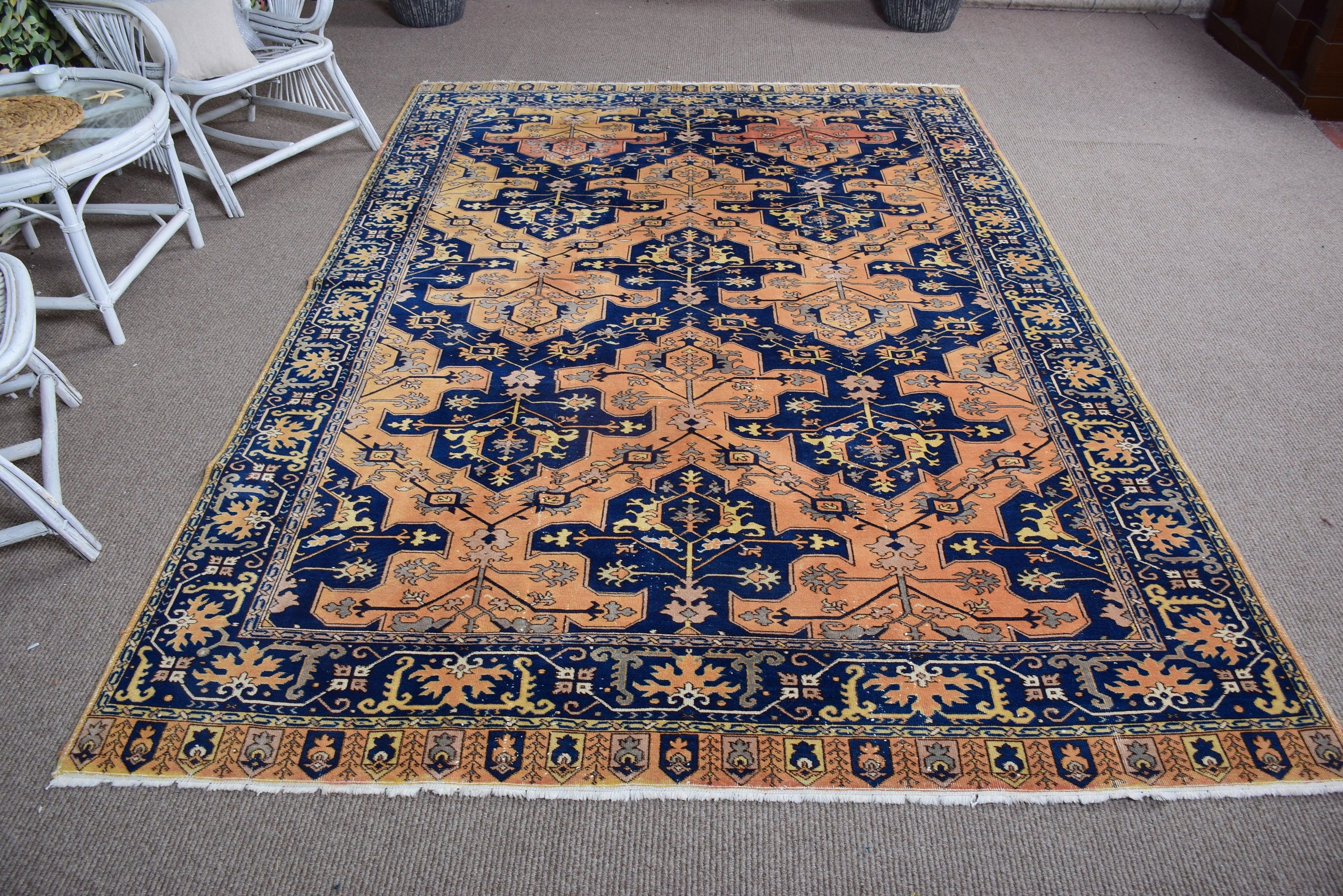 Bedroom Rug, Blue Neutral Rugs, Vintage Rugs, Handmade Rugs, Turkish Rug, Floor Rug, Salon Rug, 6.4x9.3 ft Large Rugs, Statement Rugs