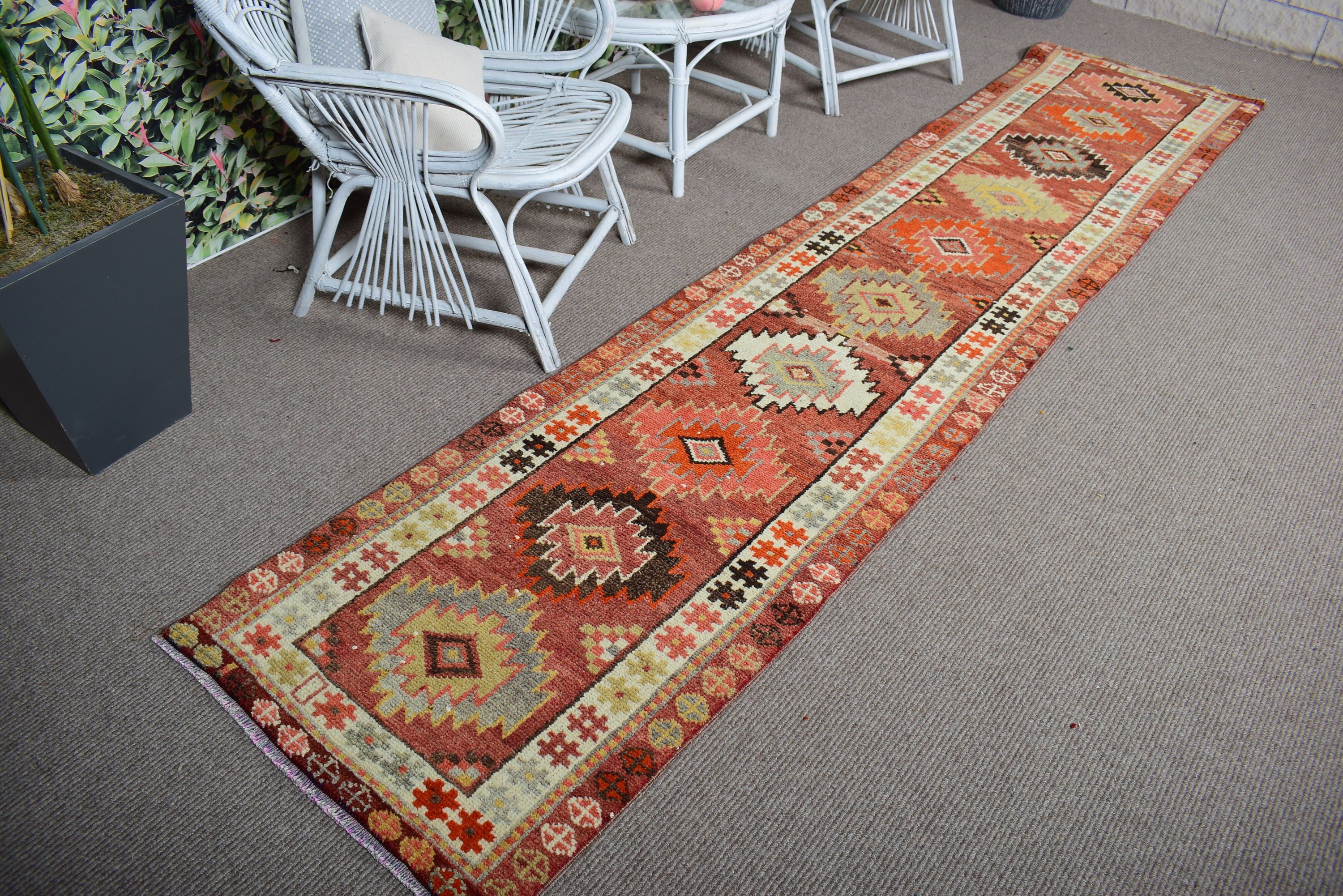 Stair Rug, Anatolian Rug, Turkish Rugs, Long Runner Rug, Modern Rug, Oushak Rug, Orange Oushak Rug, 2.4x11.4 ft Runner Rugs, Vintage Rugs