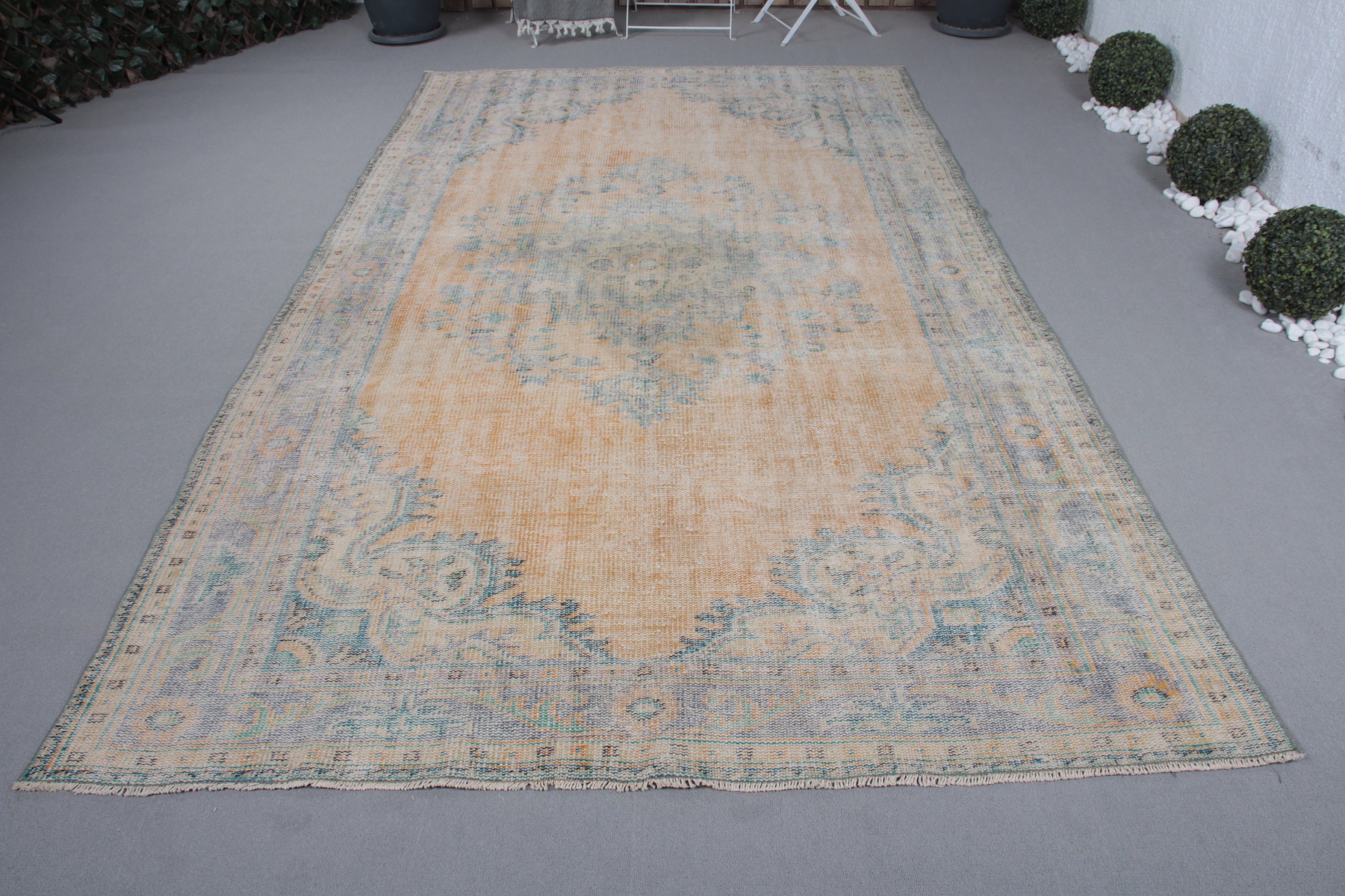 Orange Oriental Rugs, 6.1x10.4 ft Large Rugs, Vintage Rugs, Large Oushak Rugs, Floor Rugs, Salon Rug, Turkish Rugs, Handwoven Rugs