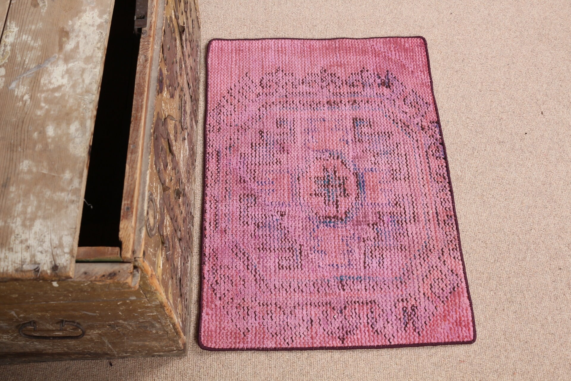 1.8x2.5 ft Small Rug, Floor Rug, Pink Home Decor Rugs, Rugs for Nursery, Vintage Rug, Car Mat Rugs, Bath Rug, Moroccan Rug, Turkish Rug