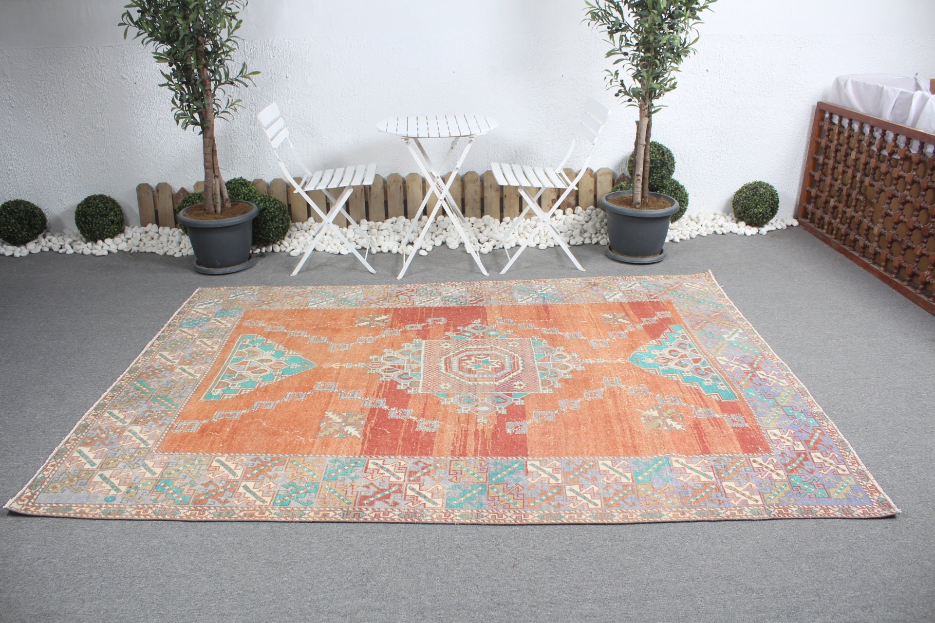 5.7x8.5 ft Large Rug, Vintage Rug, Old Rug, Turkish Rugs, Oriental Rug, Orange Floor Rug, Dining Room Rugs, Living Room Rugs, Anatolian Rug