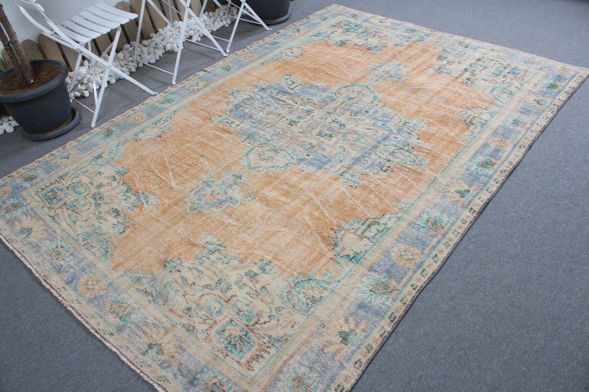 Vintage Rugs, Oriental Rugs, Home Decor Rug, 6.2x8.9 ft Large Rugs, Living Room Rugs, Orange Floor Rug, Dining Room Rug, Turkish Rug