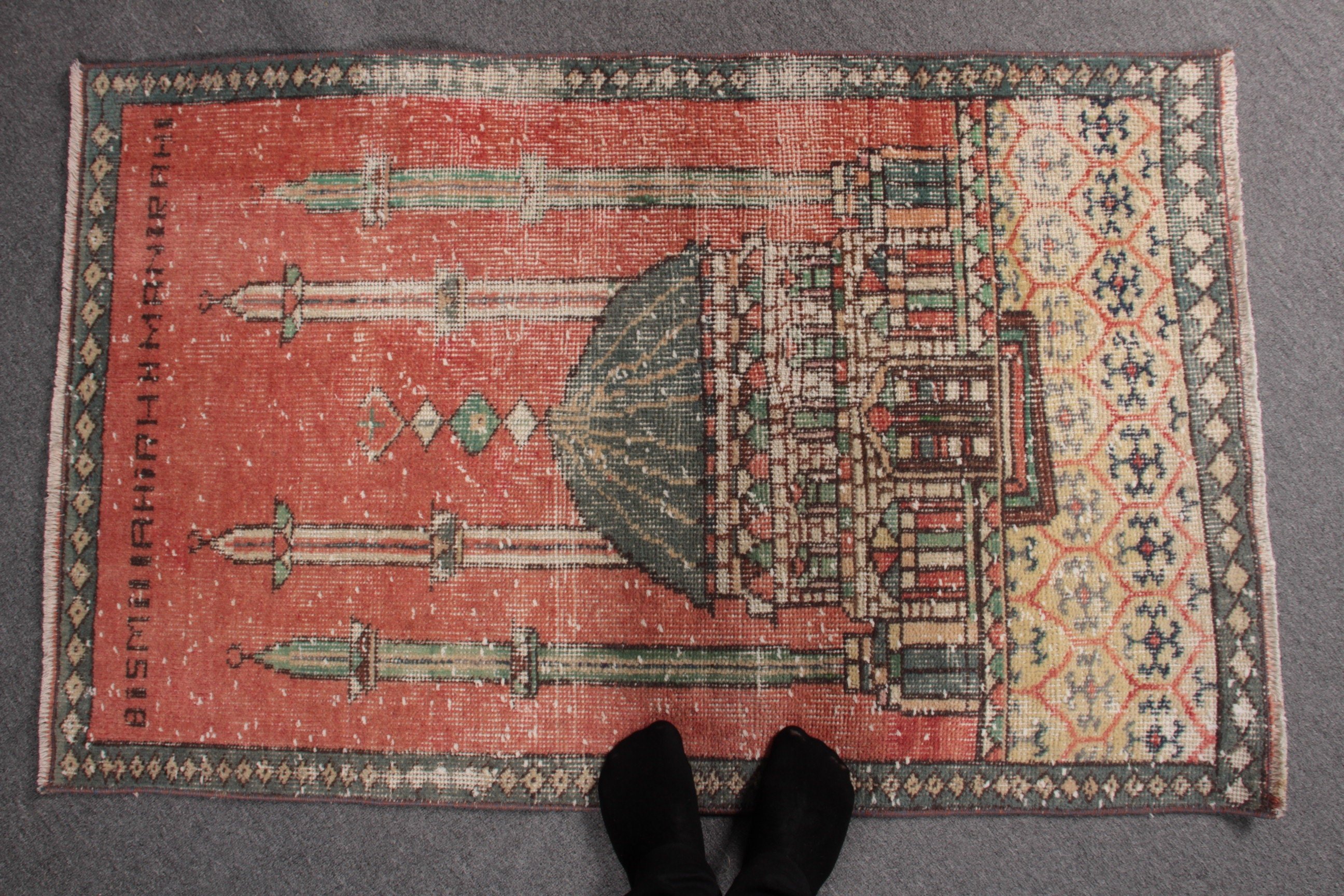 Anatolian Rug, Red Antique Rugs, 2.6x4.1 ft Small Rug, Home Decor Rugs, Wall Hanging Rug, Vintage Rugs, Pale Rug, Kitchen Rug, Turkish Rugs